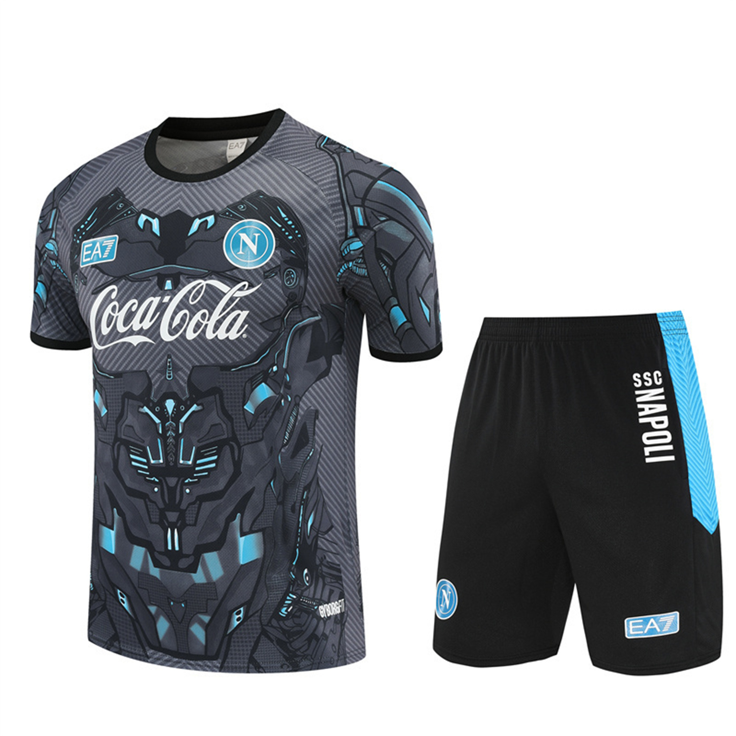 Napoli 25-26 Short-Sleeve Training Set - Gray Mecha Top & Black Shorts - UnitedFutballJersey