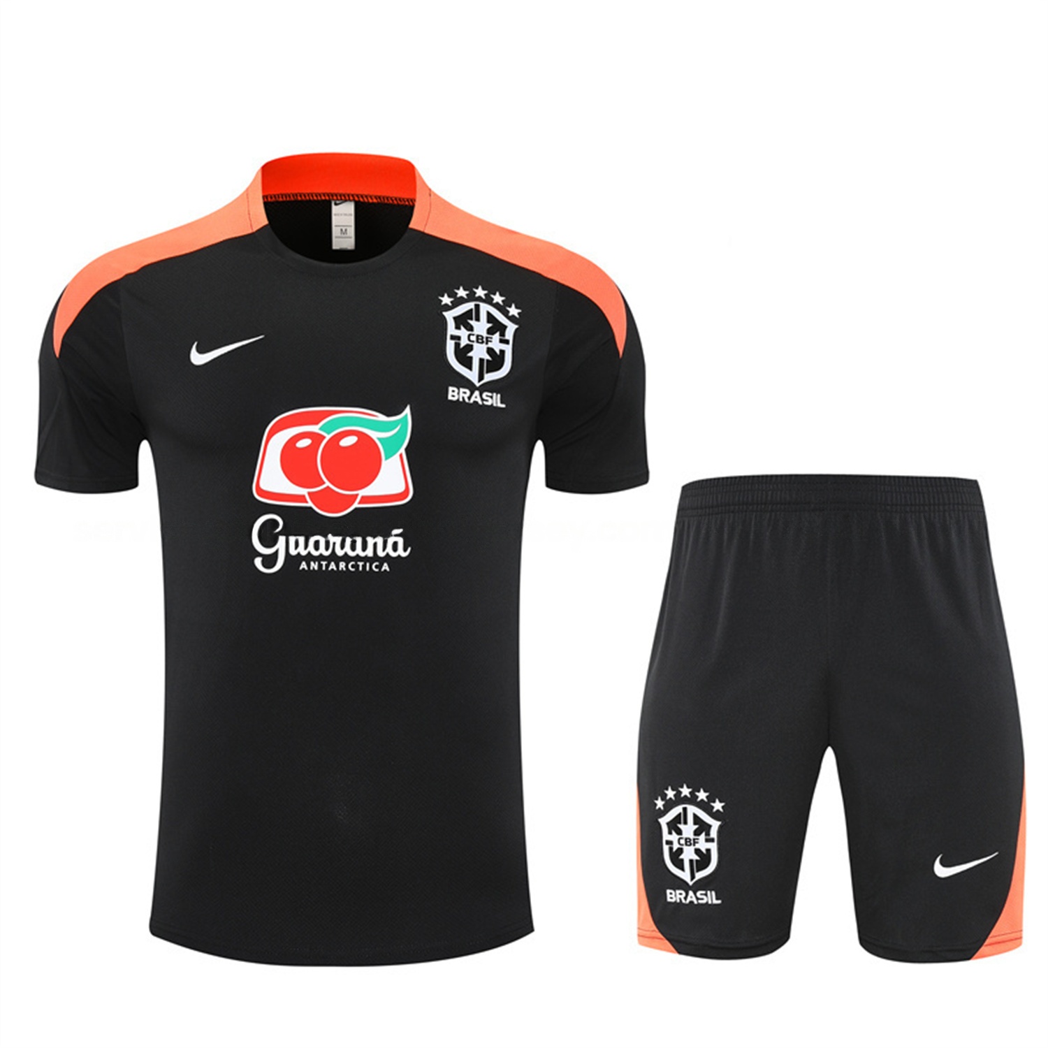 Brazil 25-26 Short-Sleeve Training Set - Black Top & Black Shorts - UnitedFutballJersey