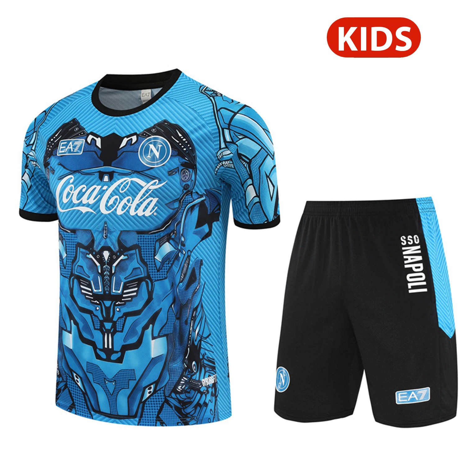 Napoli 25-26 Kids Short-Sleeve Training Set - Blue Mecha Top & Black Shorts - UnitedFutballJersey