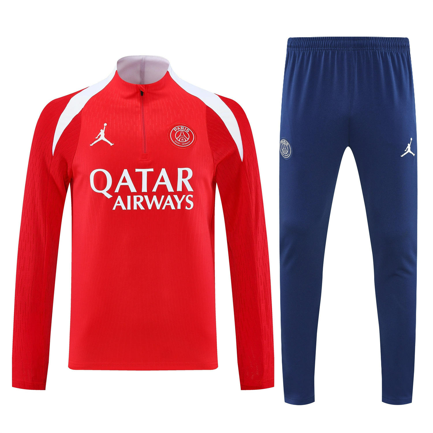 Paris Saint-Germain PSG 25-26 Long Sleeve Training Set - Red Top and Deep Blue Pants - UnitedFutballJersey