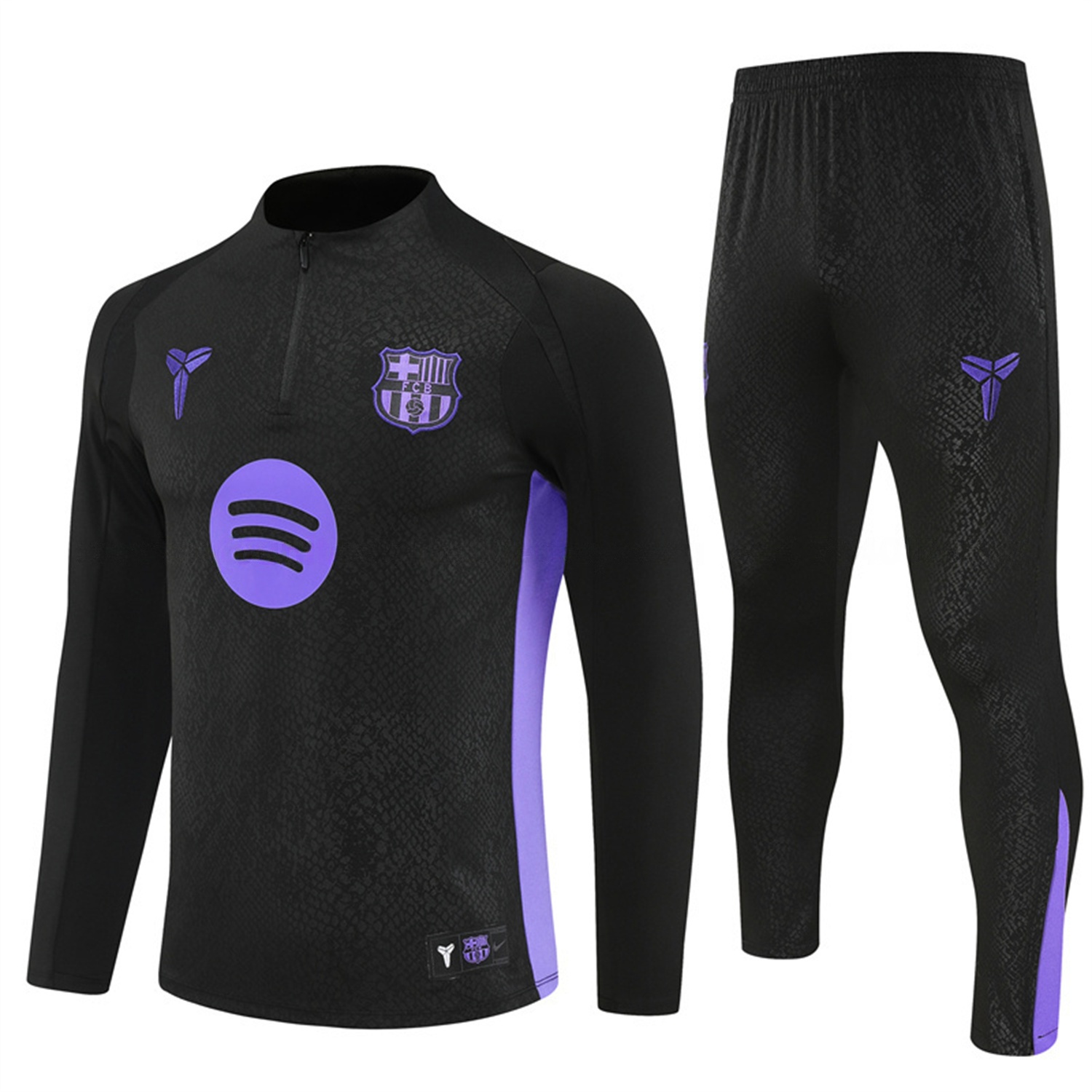 Barcelona 25-26 X KB Long Sleeve Training Set - Black Top & Black Pants - UnitedFutballJersey