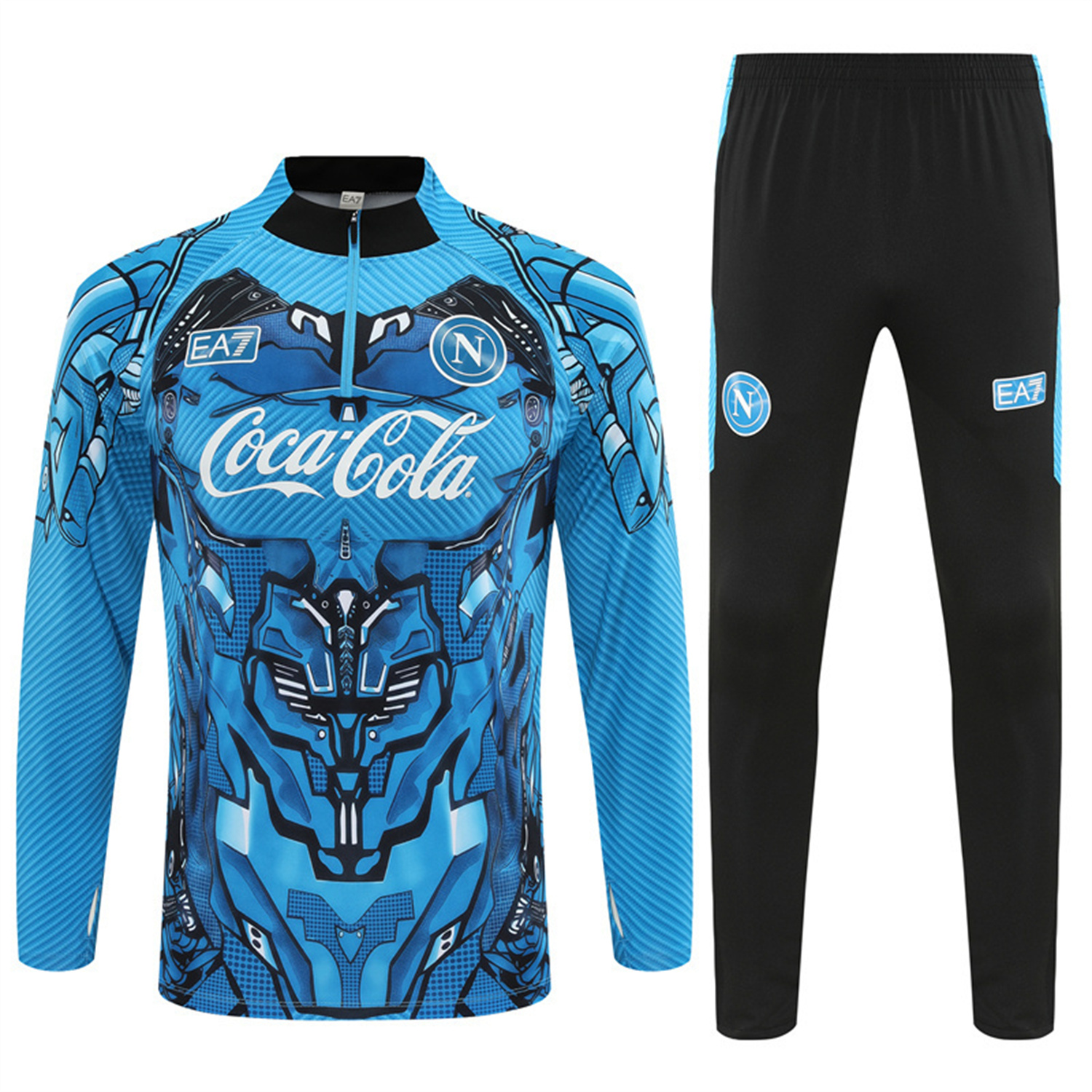 Napoli 25-26 Kids Long Sleeve Training Set - Blue Mecha Top & Black Pants - UnitedFutballJersey