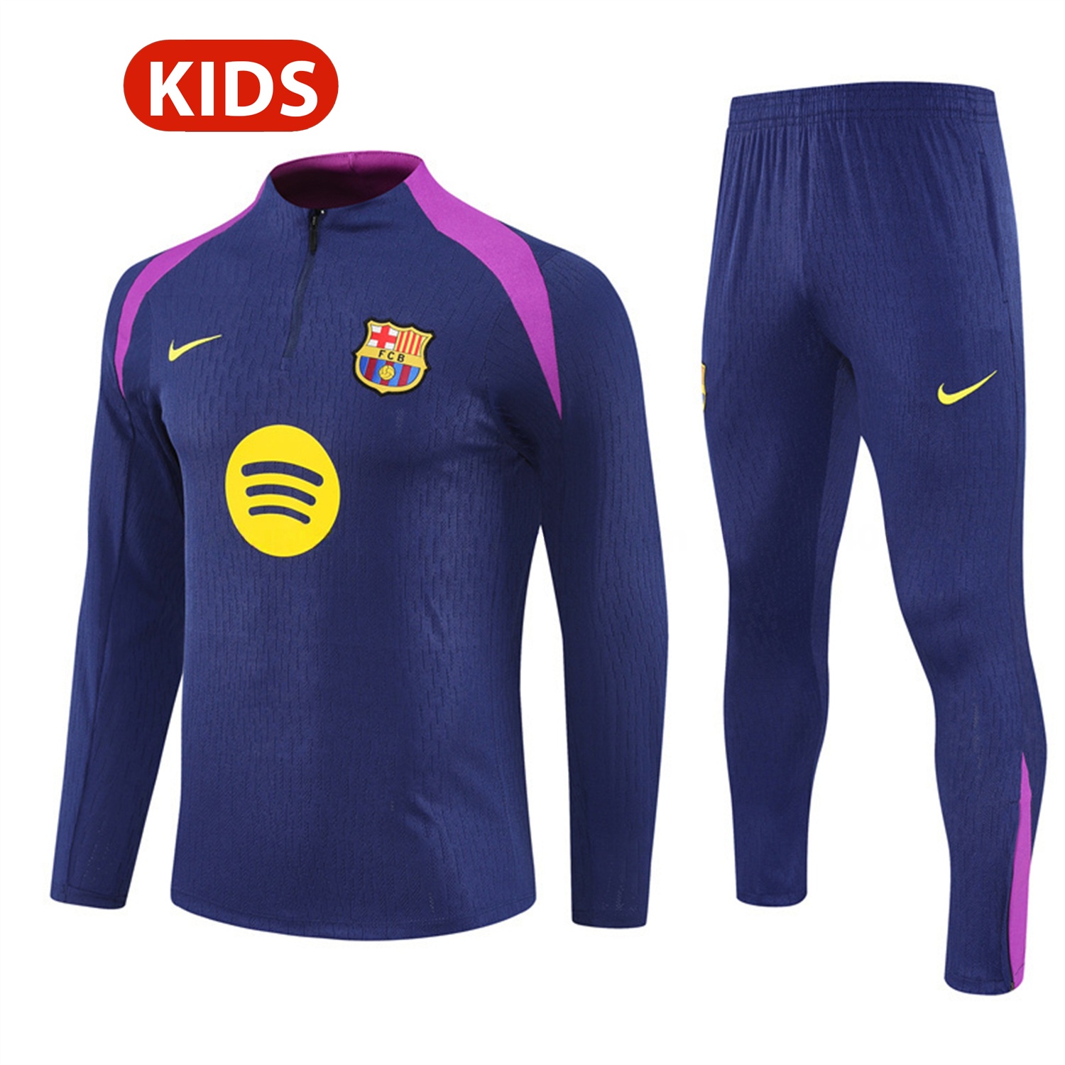 Barcelona 25-26 Kids Long Sleeve Training Set - Royal Blue Top Yellow Sponsor & Royal Blue Pants - UnitedFutballJersey
