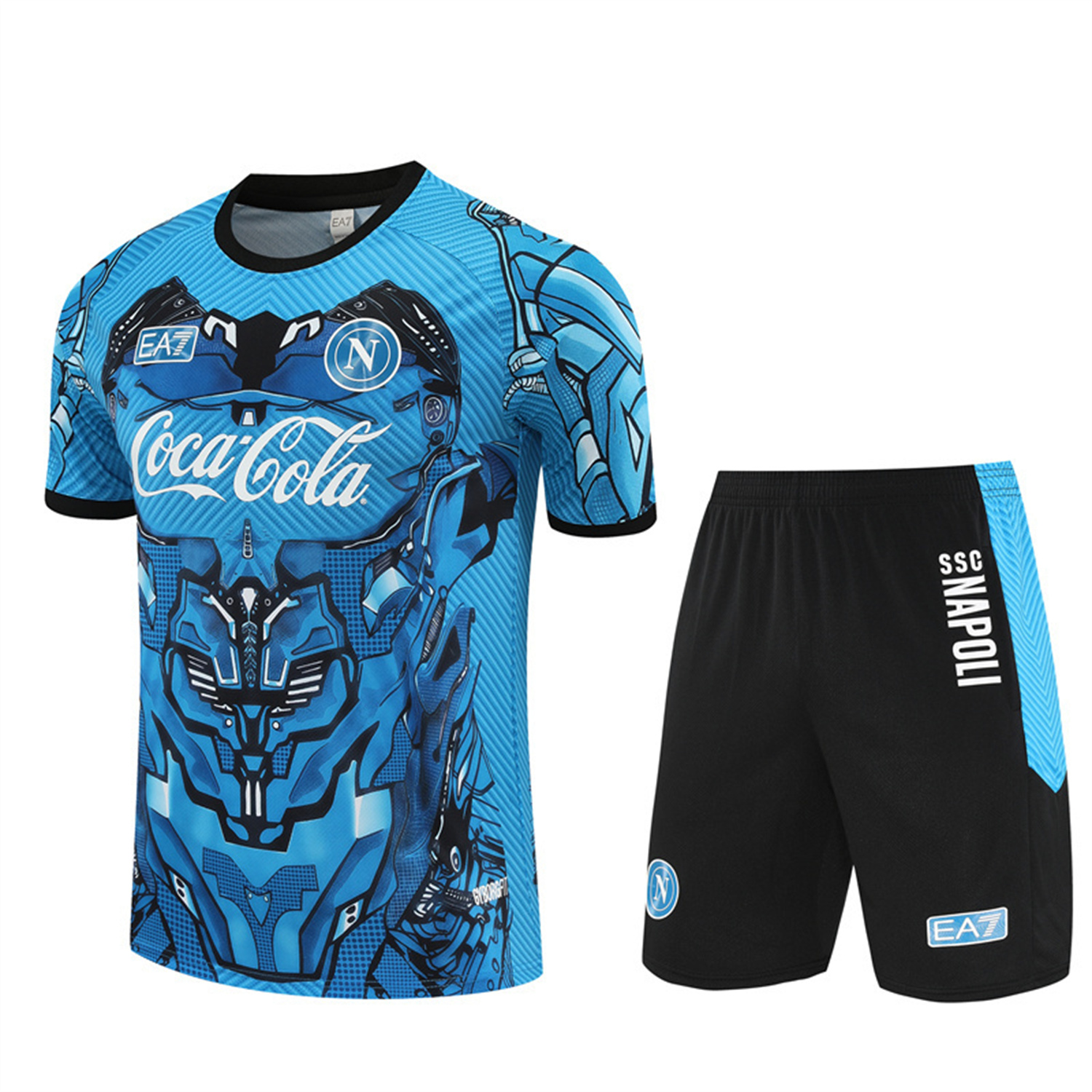 Napoli 25-26 Short-Sleeve Training Set - Blue Mecha Top & Black Shorts - UnitedFutballJersey