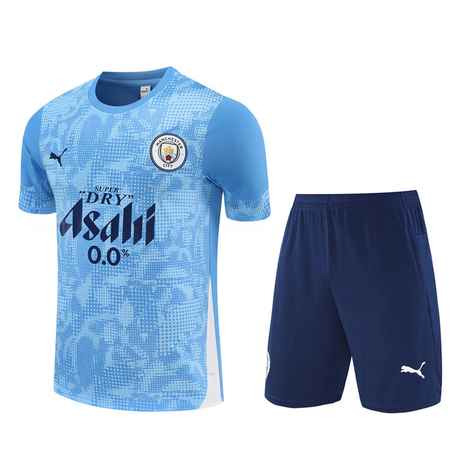 Manchester City 25-26 Short-Sleeve Training Set - Light Blue Camouflage Top & Deep Blue Shorts - UnitedFutballJersey