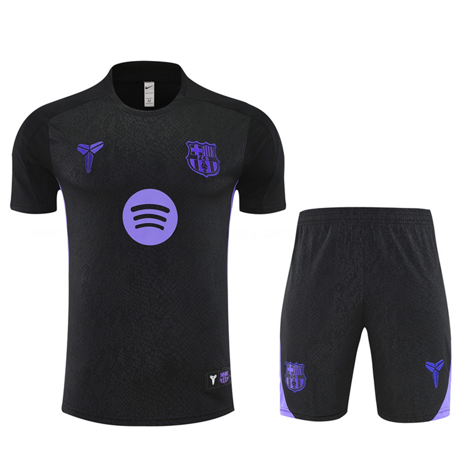 Barcelona 25-26 X KB Kids Short-Sleeve Training Set - Black Blue Top & Black Shorts - UnitedFutballJersey