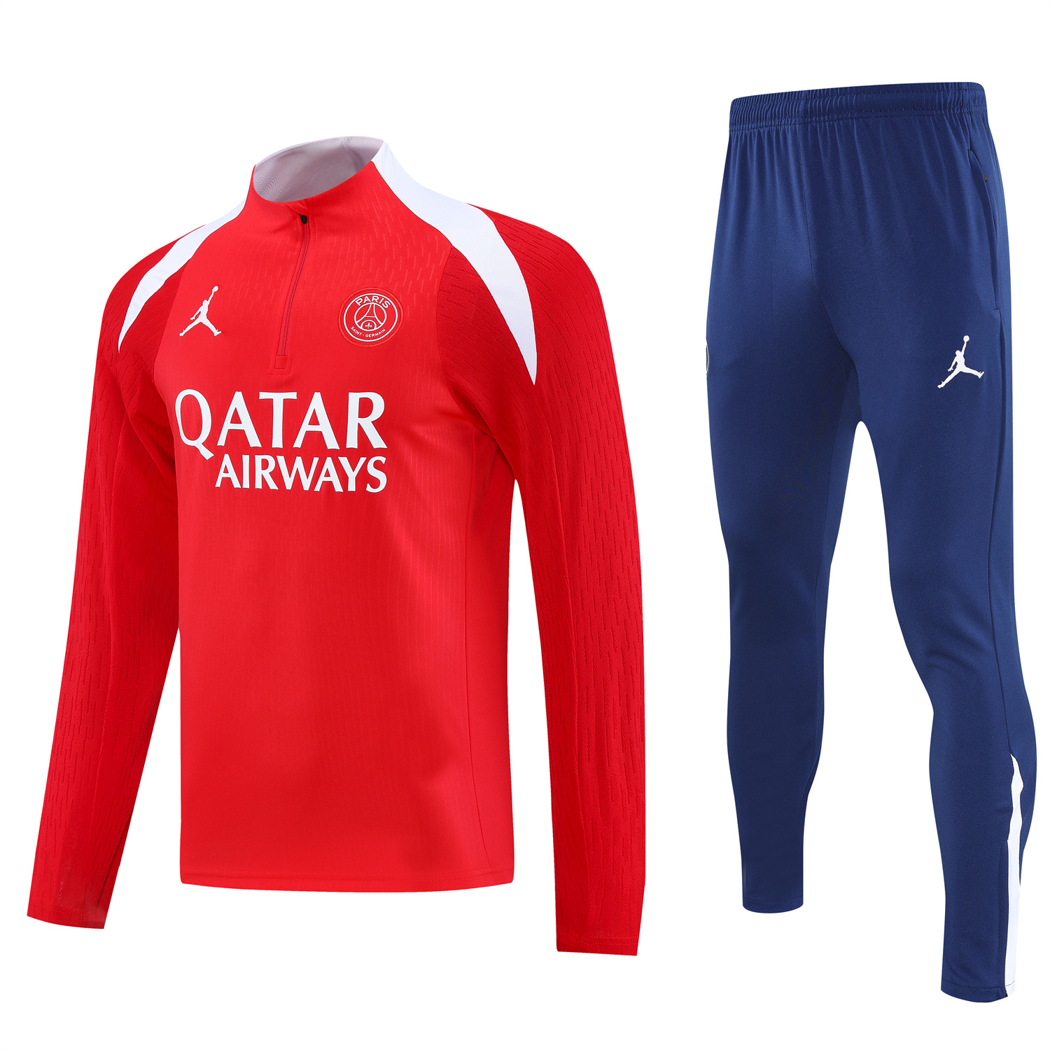 Paris Saint-Germain PSG 25-26 Long Sleeve Training Set - Red Top and Deep Blue Pants - UnitedFutballJersey