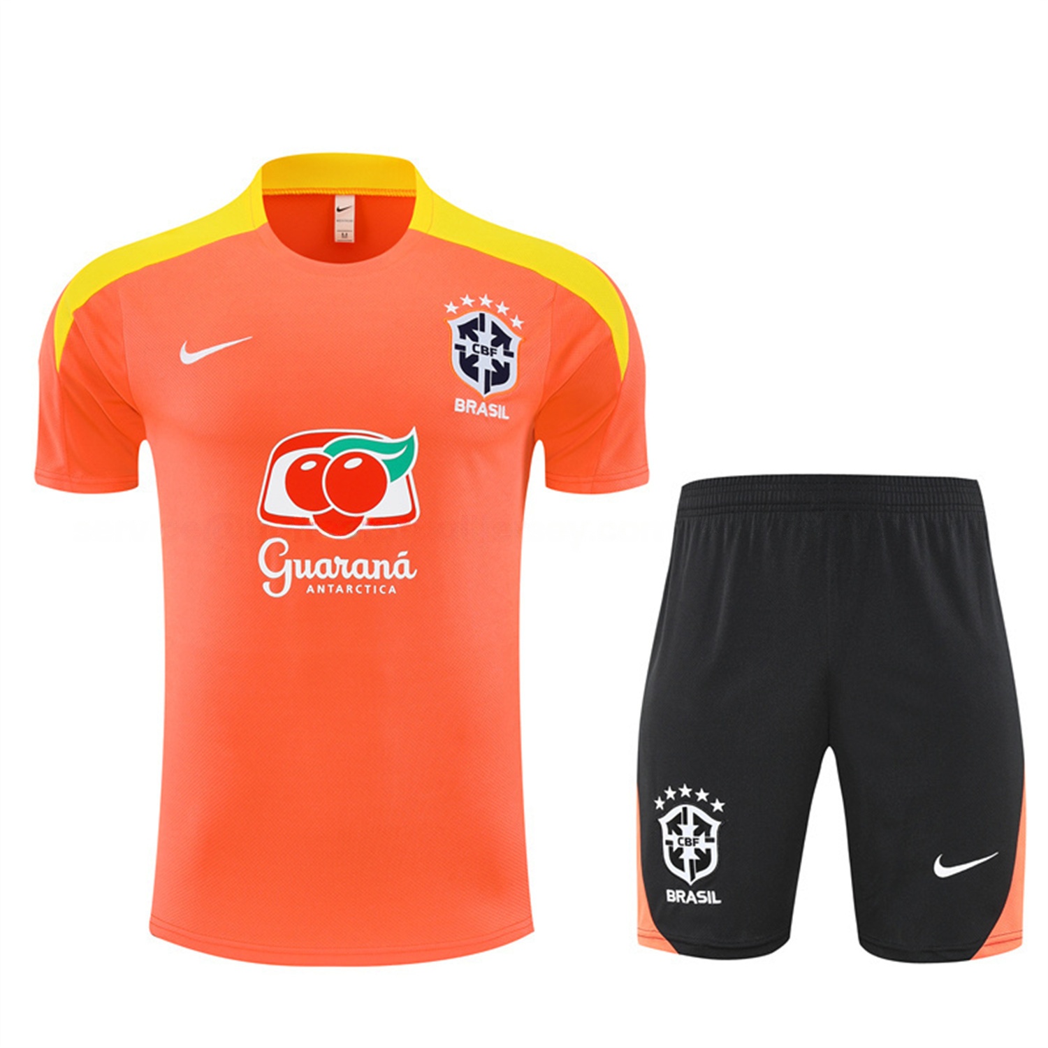 Brazil 25-26 Kids Short-Sleeve Training Set - Orange Top & Black Shorts - UnitedFutballJersey