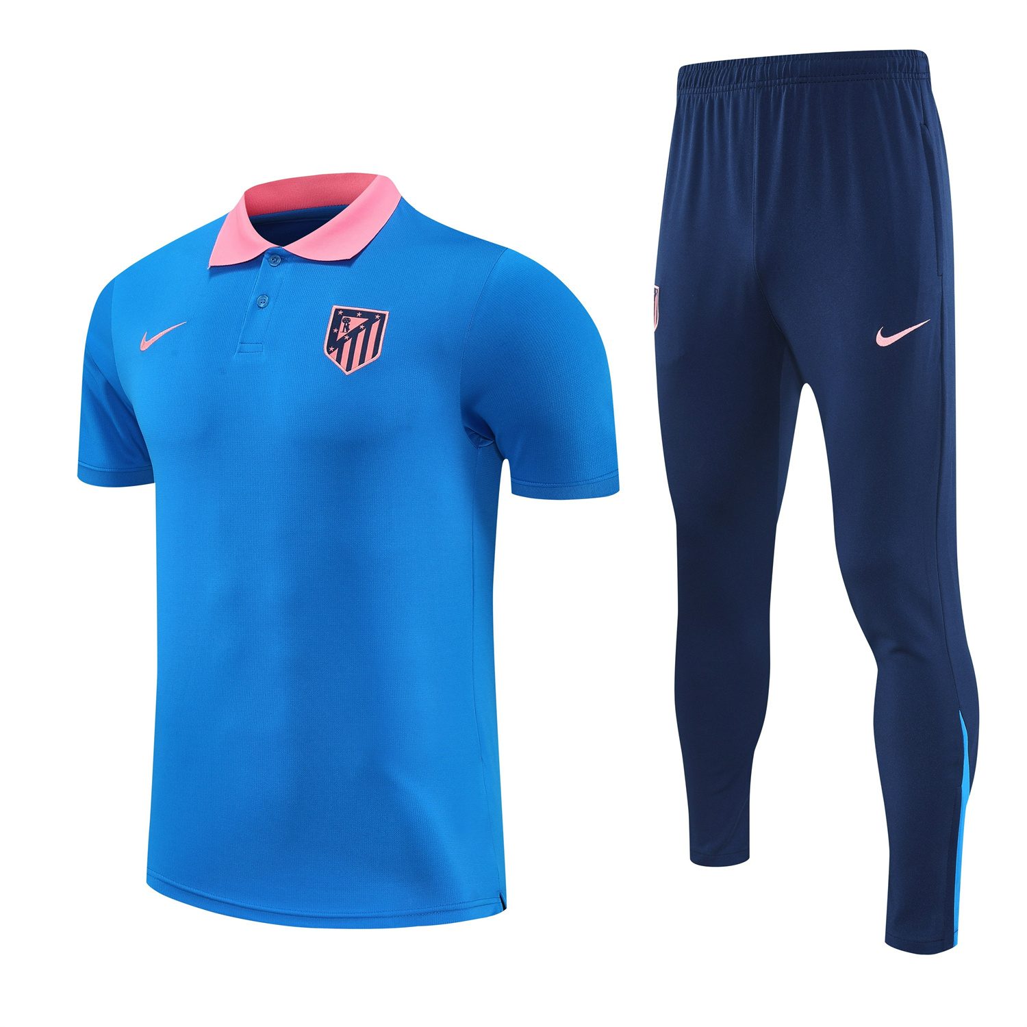 Atletico Madrid 25-26 POLO Short-Sleeve Training Set - Blue Top & Deep Blue Pants - UnitedFutballJersey