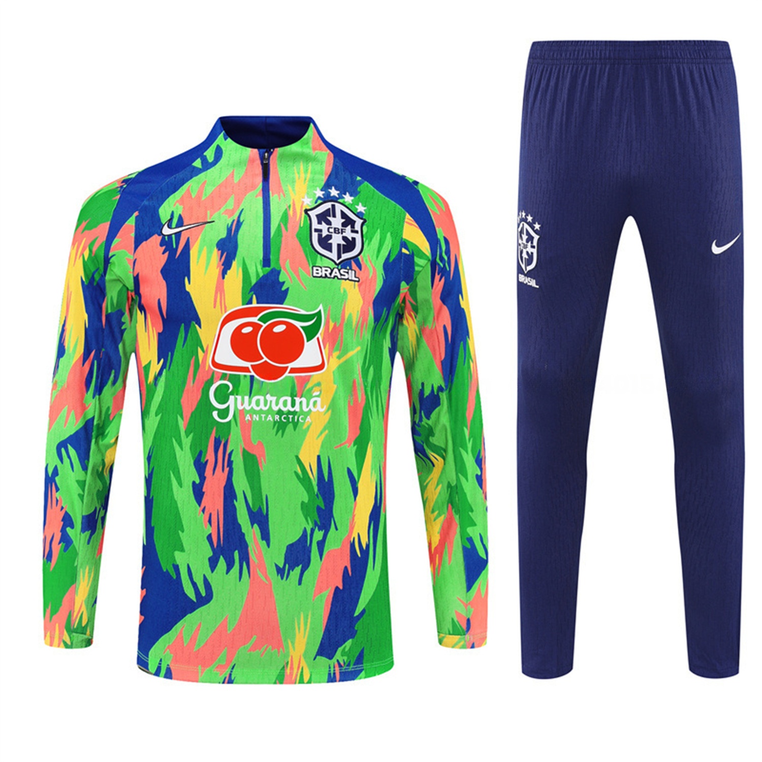 Brazil 25-26 Long Sleeve Training Set - Colorful Camouflage Top & Royal Blue Pants - UnitedFutballJersey