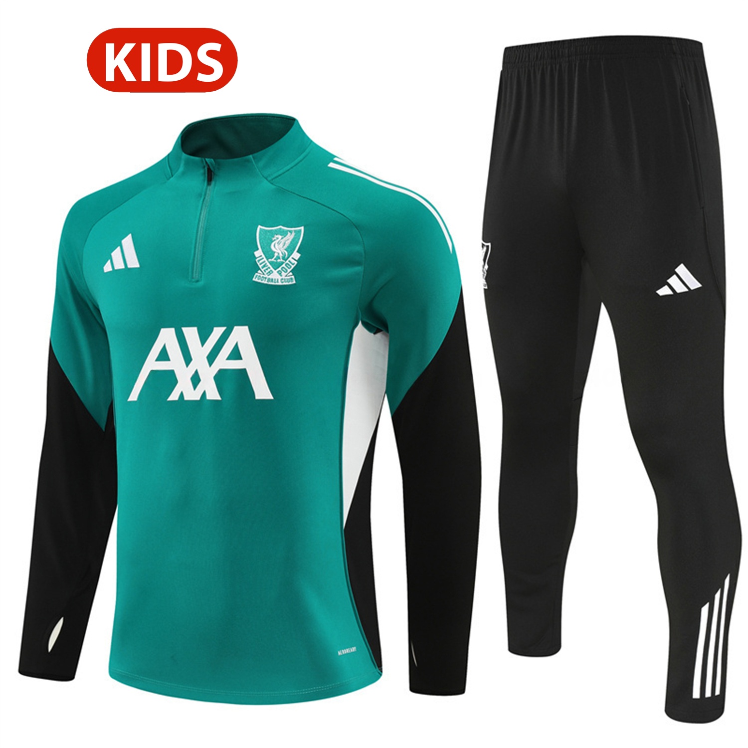 Liver.pool 25-26 Kids Long Sleeve Training Set - Green Top & Black Pants - UnitedFutballJersey