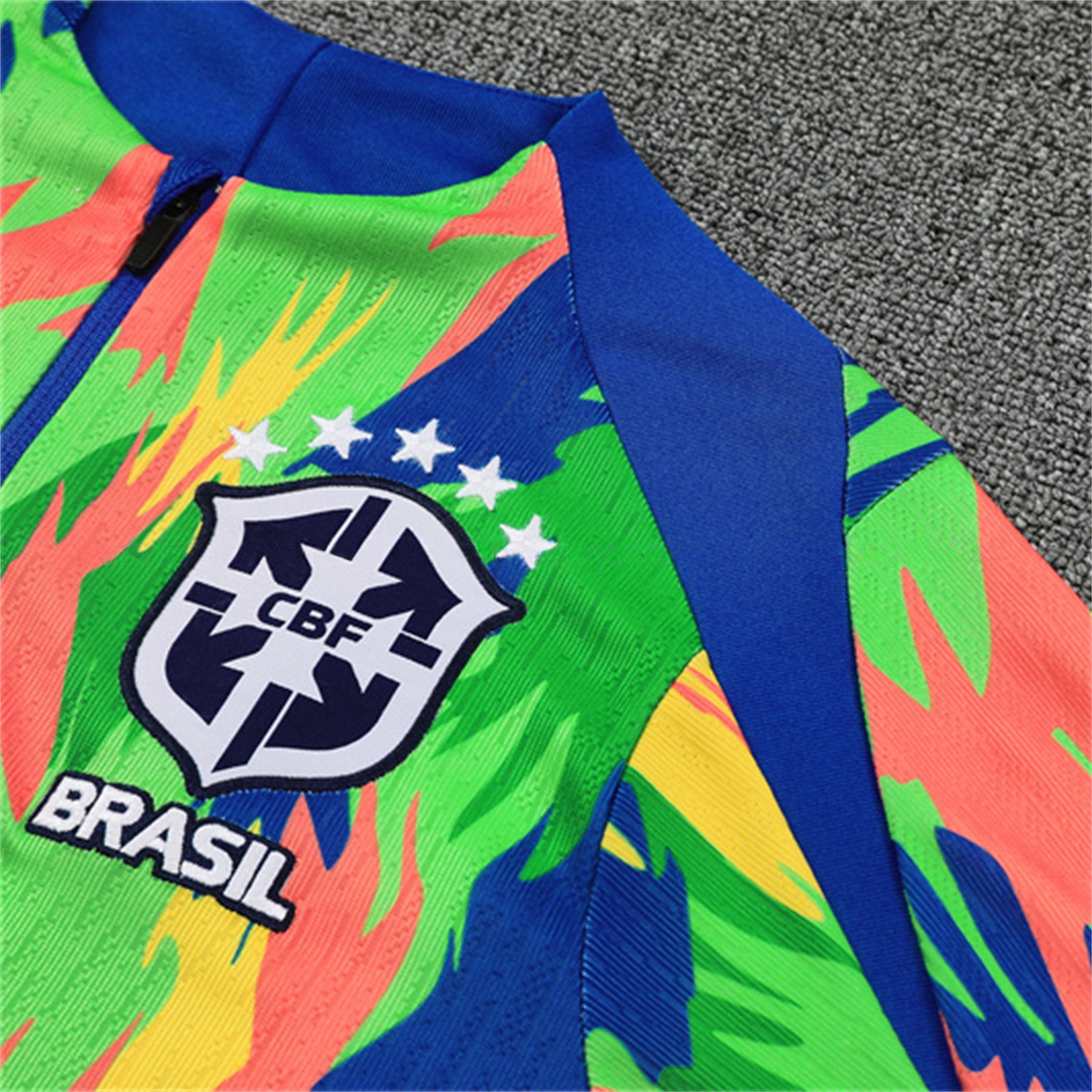 Brazil 25-26 Long Sleeve Training Set - Colorful Camouflage Top & Royal Blue Pants - UnitedFutballJersey