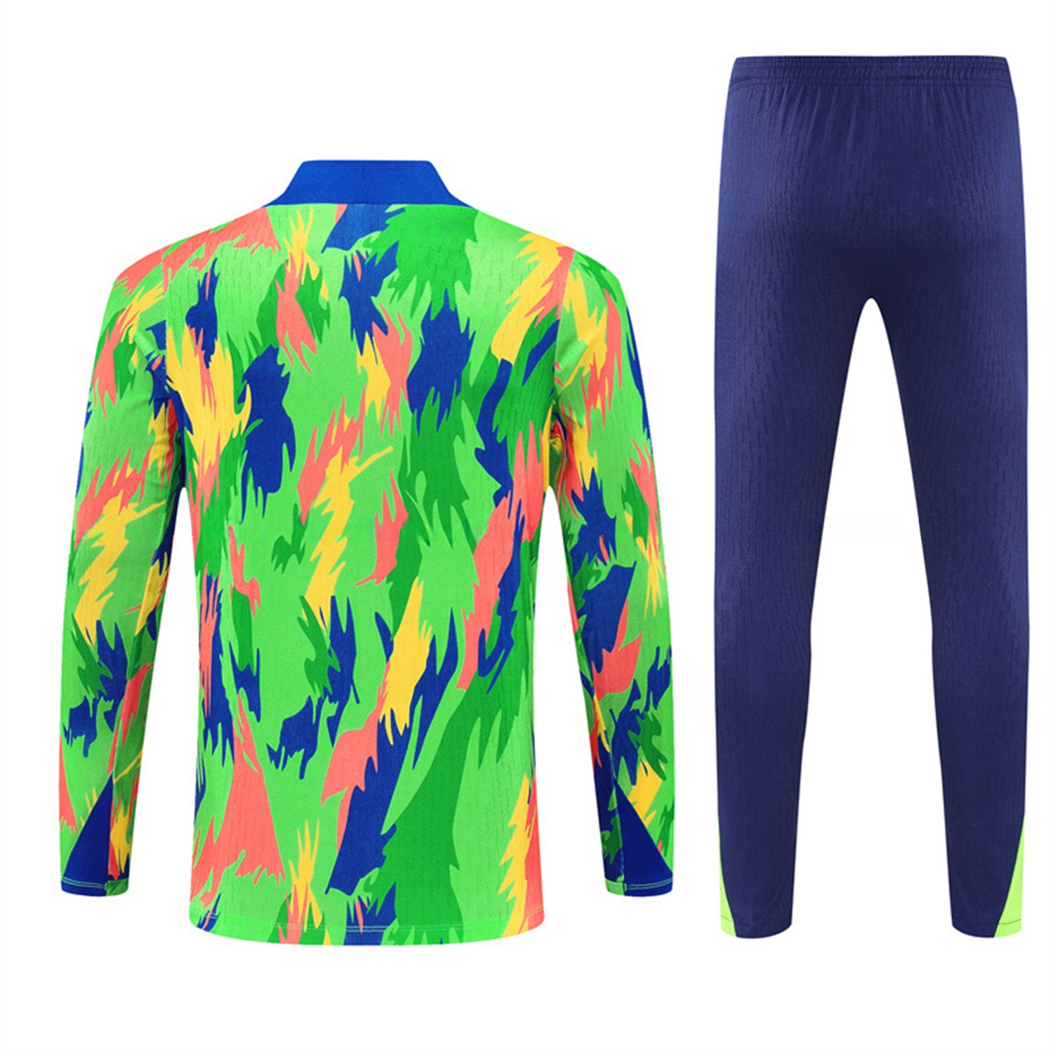 Brazil 25-26 Kids Long Sleeve Training Set - Colorful Camouflage Top & Royal Blue Pants - UnitedFutballJersey