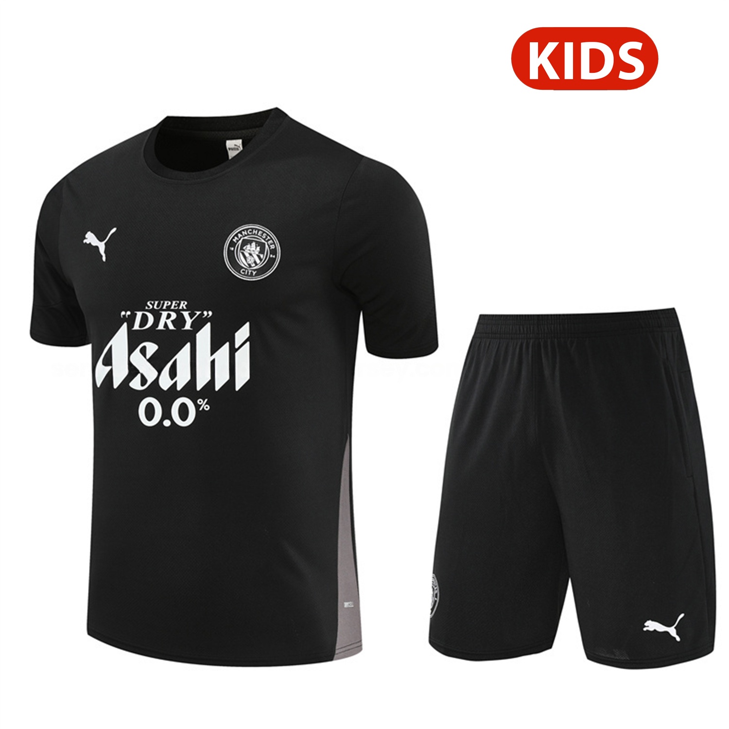 Manchester City 25-26 Kids Short-Sleeve Training Set - Black Top & Black Shorts - UnitedFutballJersey