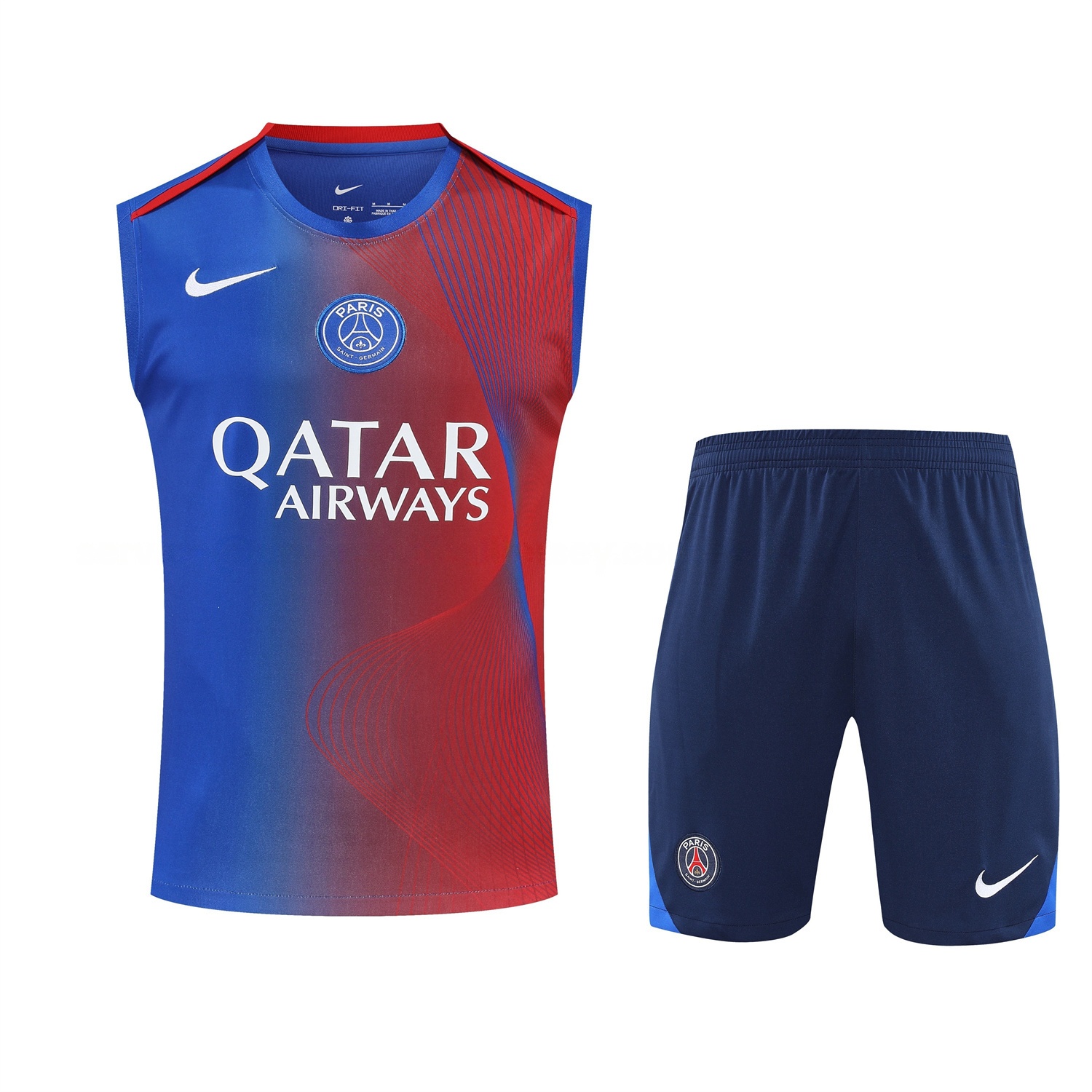 Paris Saint-Germain PSG 25-26 Vest Training Set - Red And Blue Lines Vest & Blue Shorts - UnitedFutballJersey