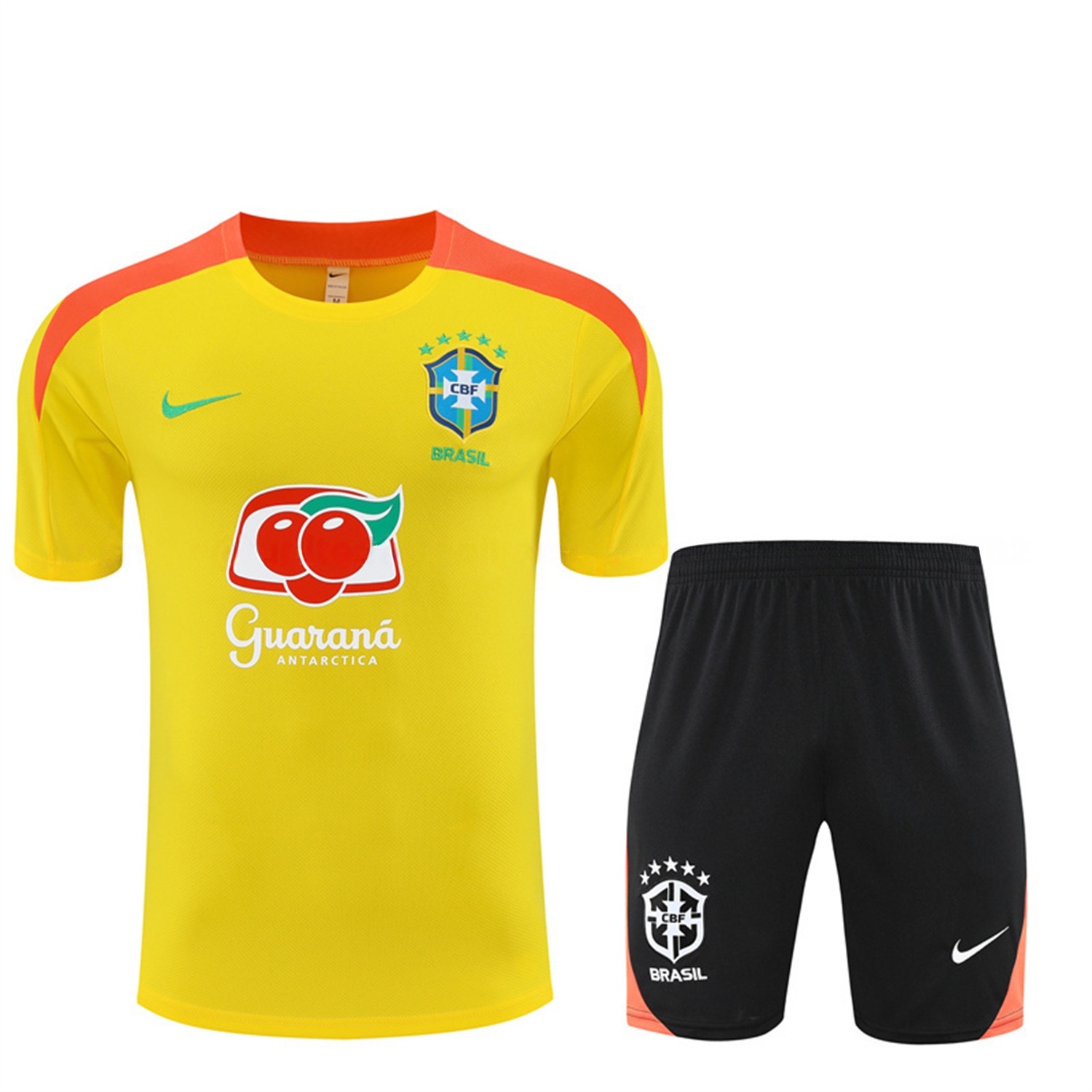 Brazil 25-26 Short-Sleeve Training Set - Yellow Top & Black Shorts - UnitedFutballJersey