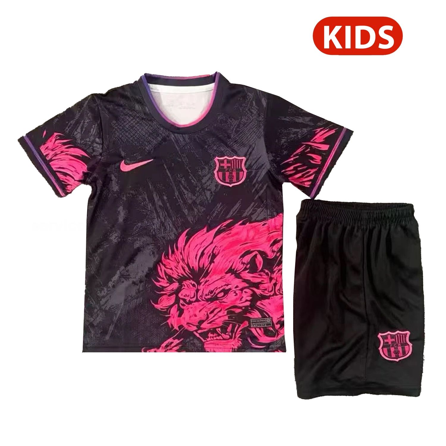Barcelona 25-26 Pink Lion Black Special Kids Kit - UnitedFutballJersey