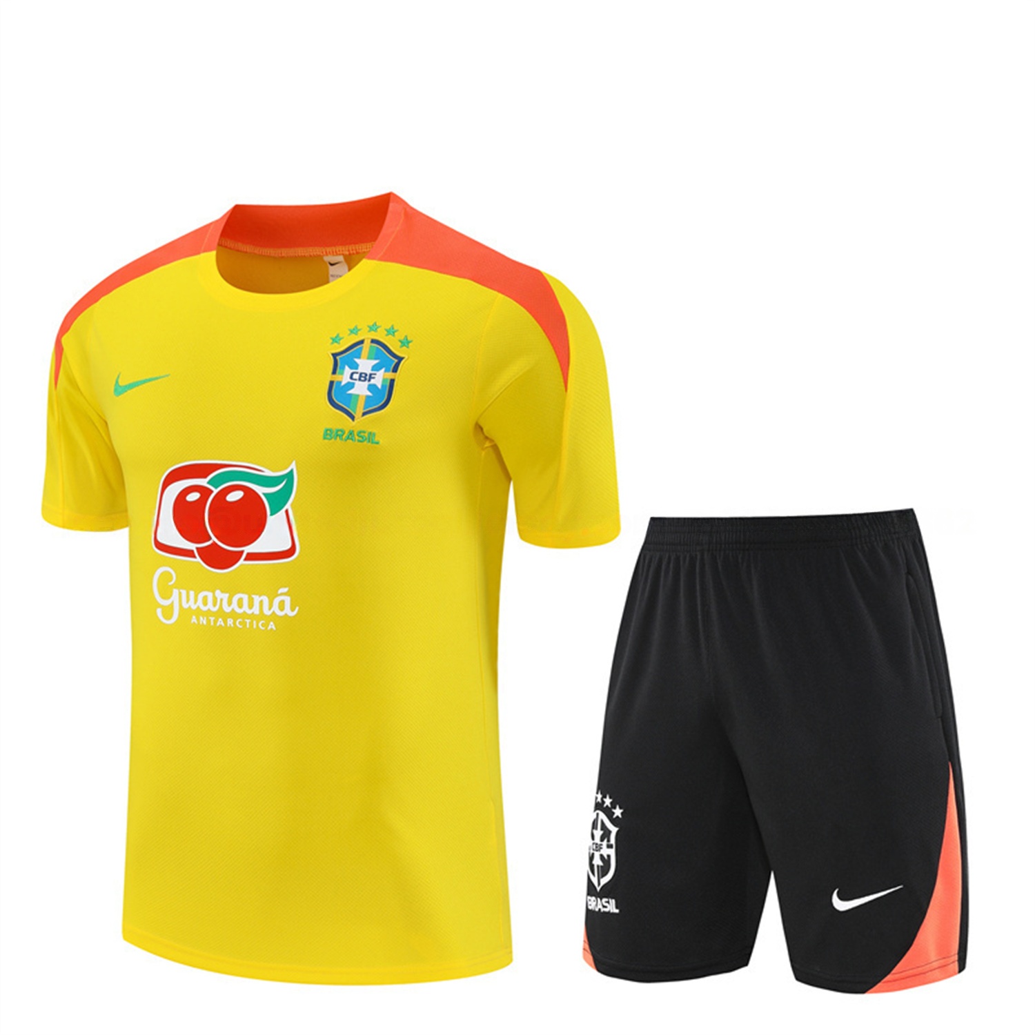 Brazil 25-26 Short-Sleeve Training Set - Yellow Top & Black Shorts - UnitedFutballJersey