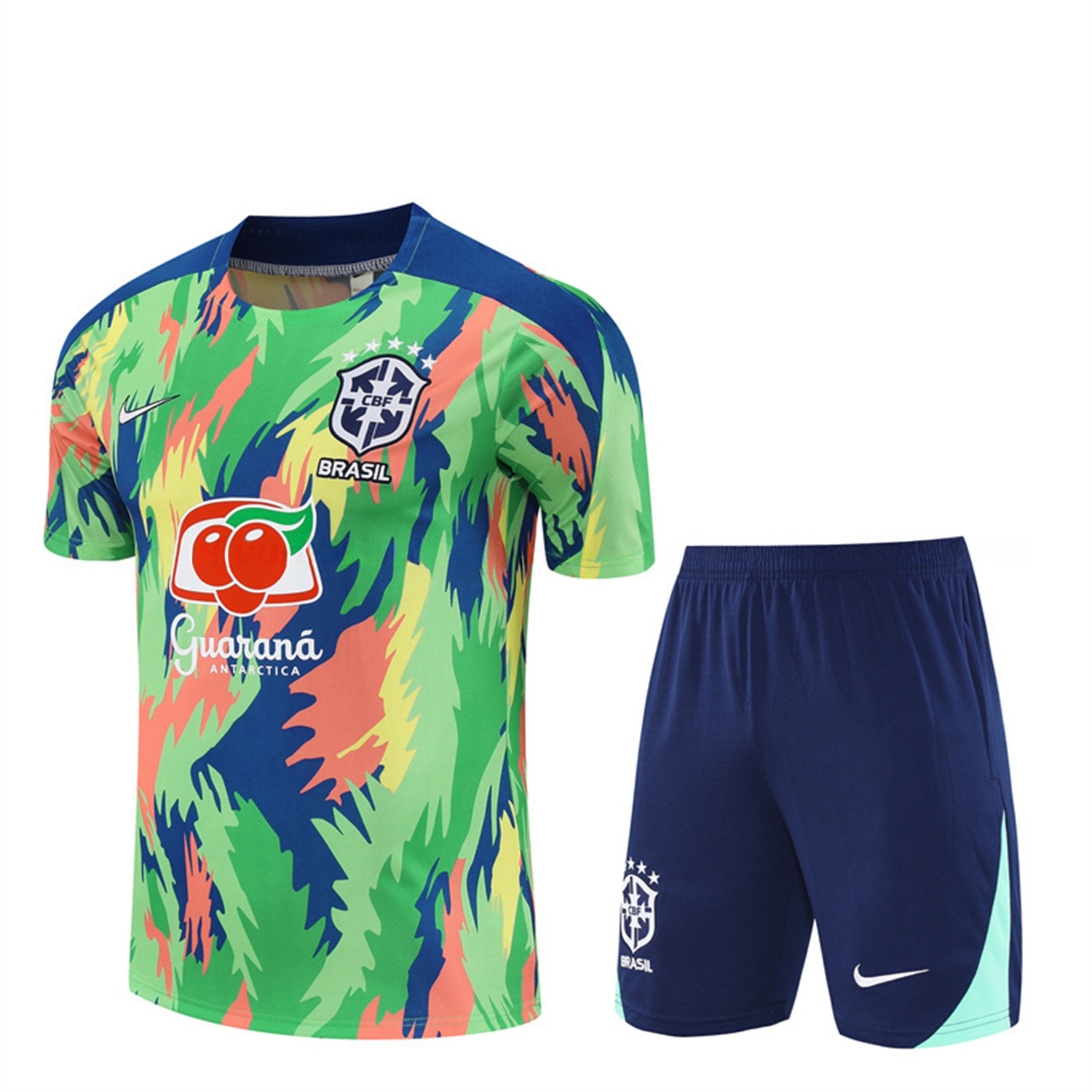 Brazil 25-26 Short-Sleeve Training Set - Blue Green Camouflage Top & Blue Shorts - UnitedFutballJersey