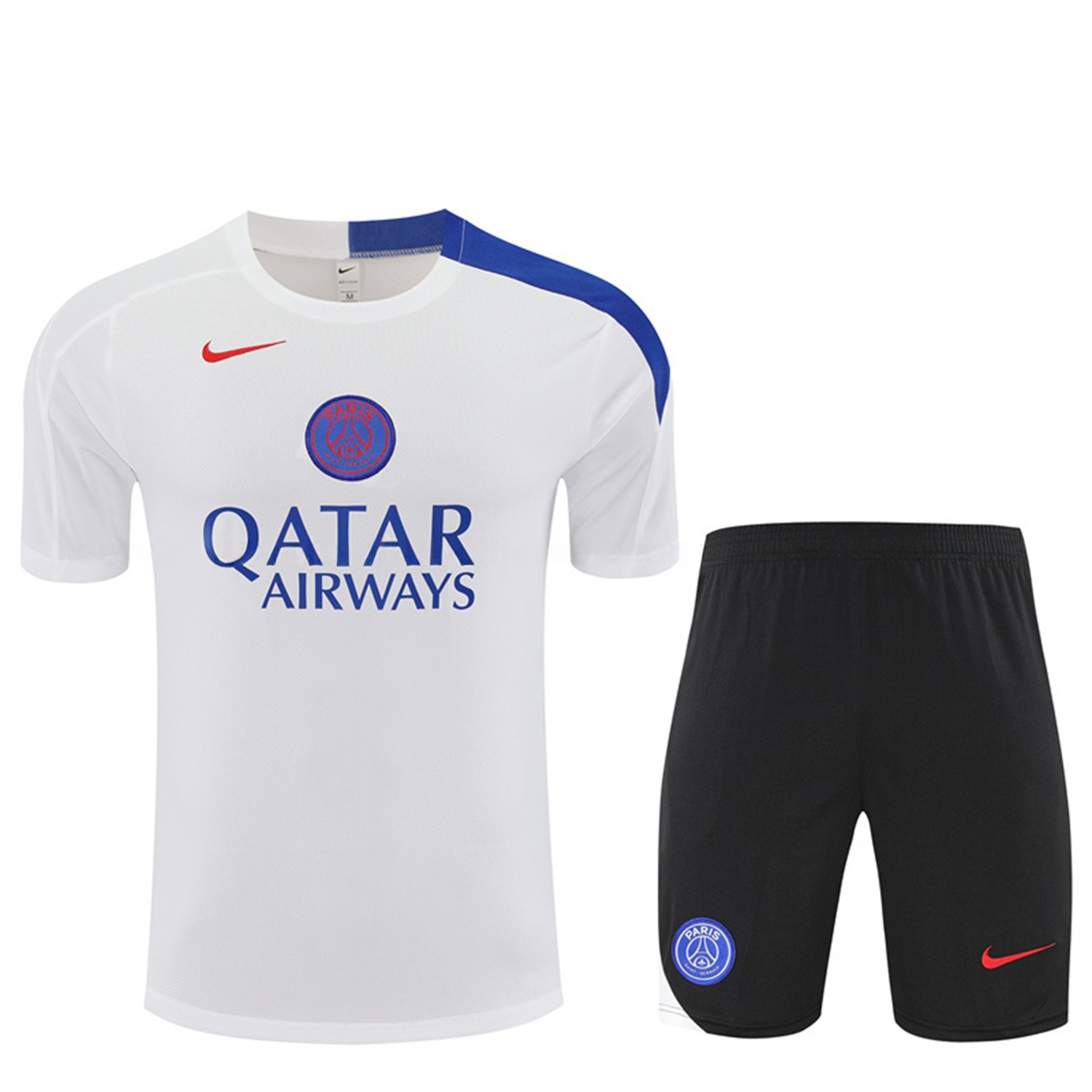 Paris Saint-Germain PSG 25-26 Kids Short-Sleeve Training Set - White Top & Black Shorts - UnitedFutballJersey