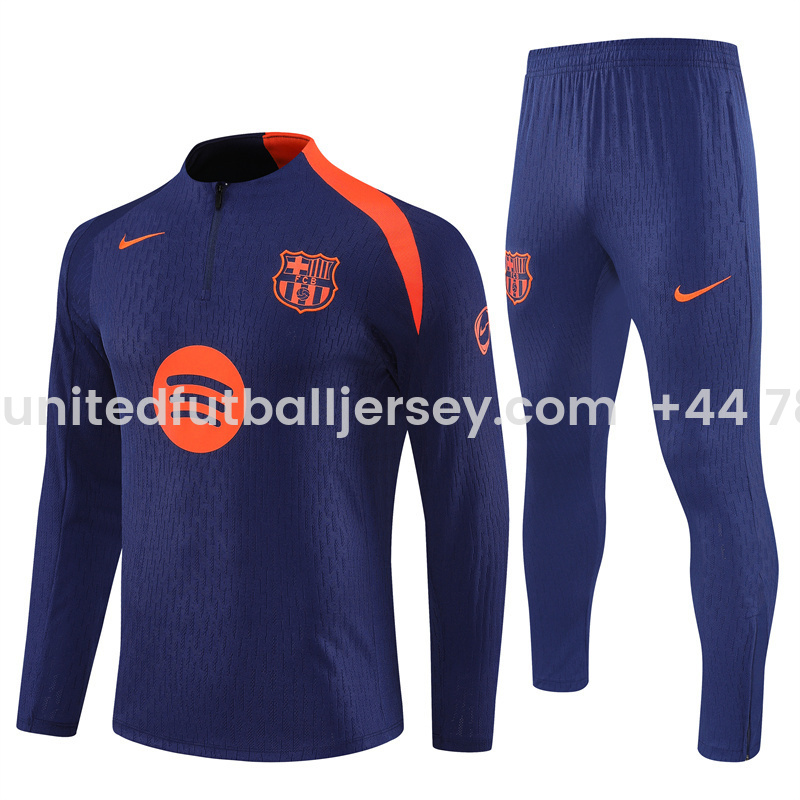 Barcelona 25-26 Long Sleeve Training Set - Royal Blue Top Orange Sponsor & Royal Blue Pants - UnitedFutballJersey