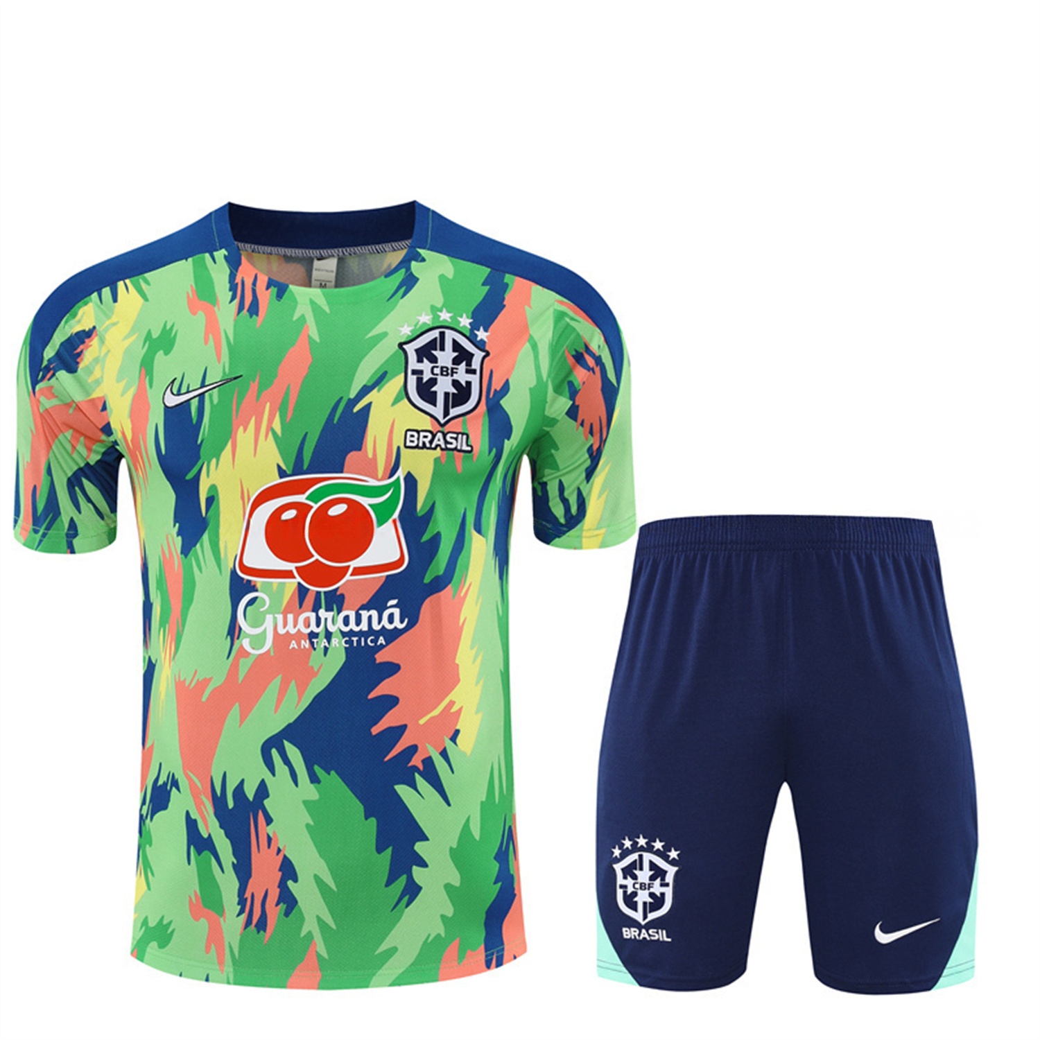 Brazil 25-26 Short-Sleeve Training Set - Blue Green Camouflage Top & Blue Shorts - UnitedFutballJersey