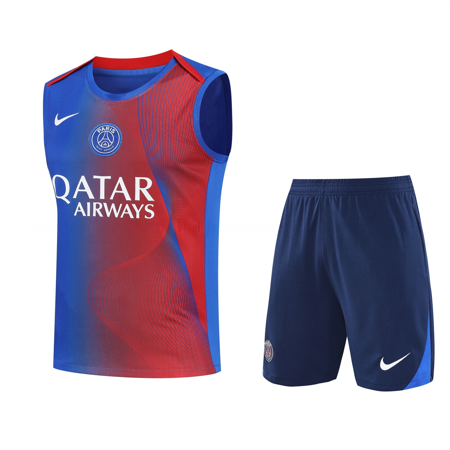 Paris Saint-Germain PSG 25-26 Vest Training Set - Red And Blue Lines Vest & Blue Shorts - UnitedFutballJersey