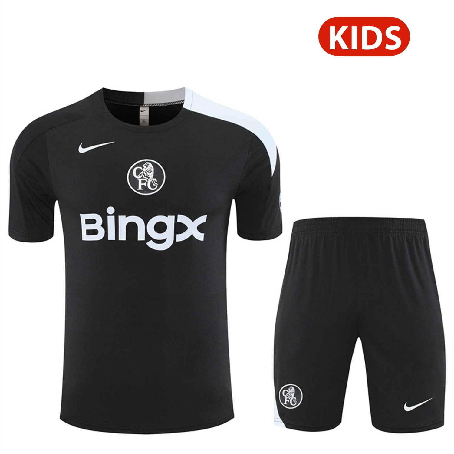 C.H.E.L.S.E.A 25-26 Kids Short-Sleeve Training Set - Black Top & Black Shorts - UnitedFutballJersey