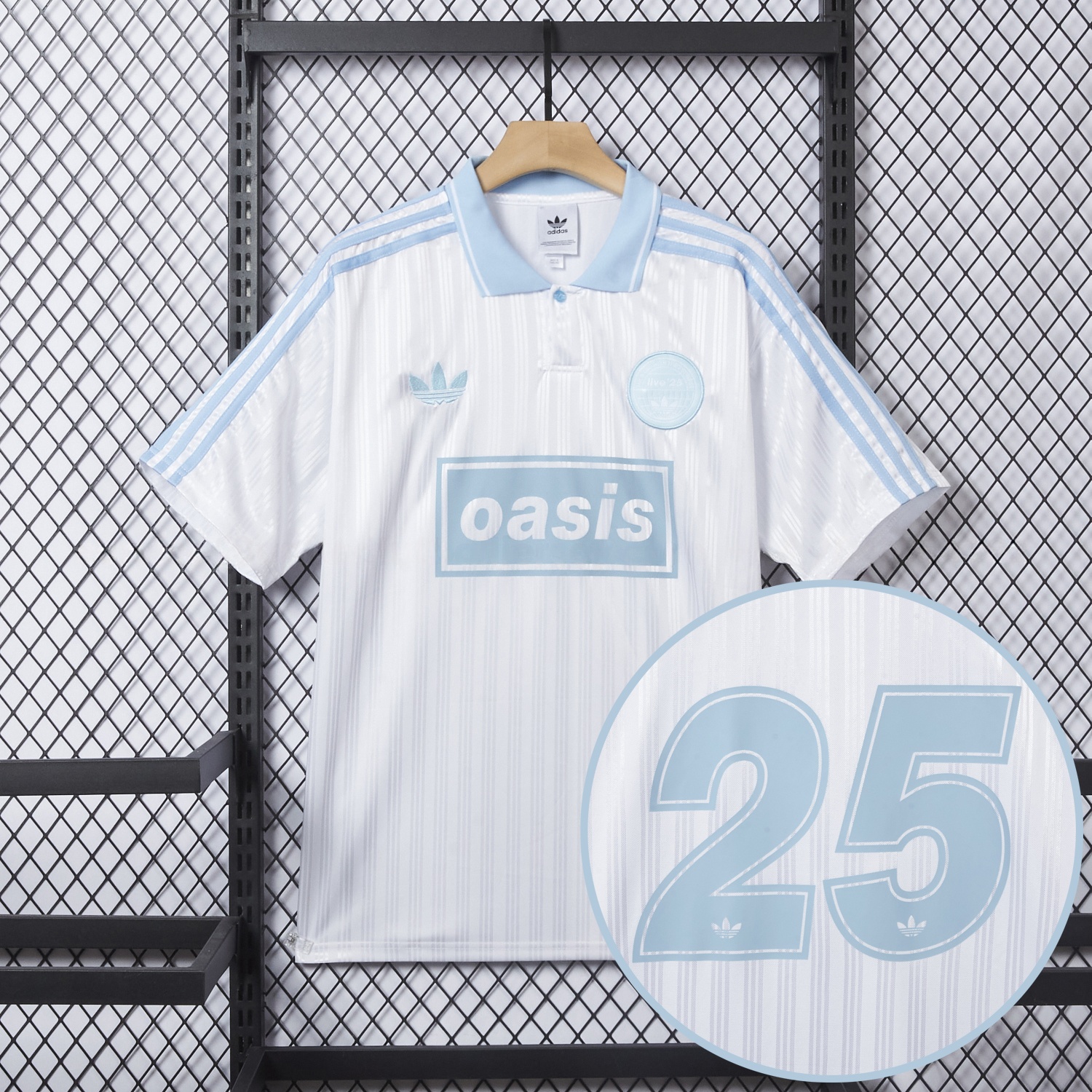 Bohemian 25-26 Oasis Originals Tour White And Sky Blue Jersey With Number 25 - Fans Version - UnitedFutballJersey