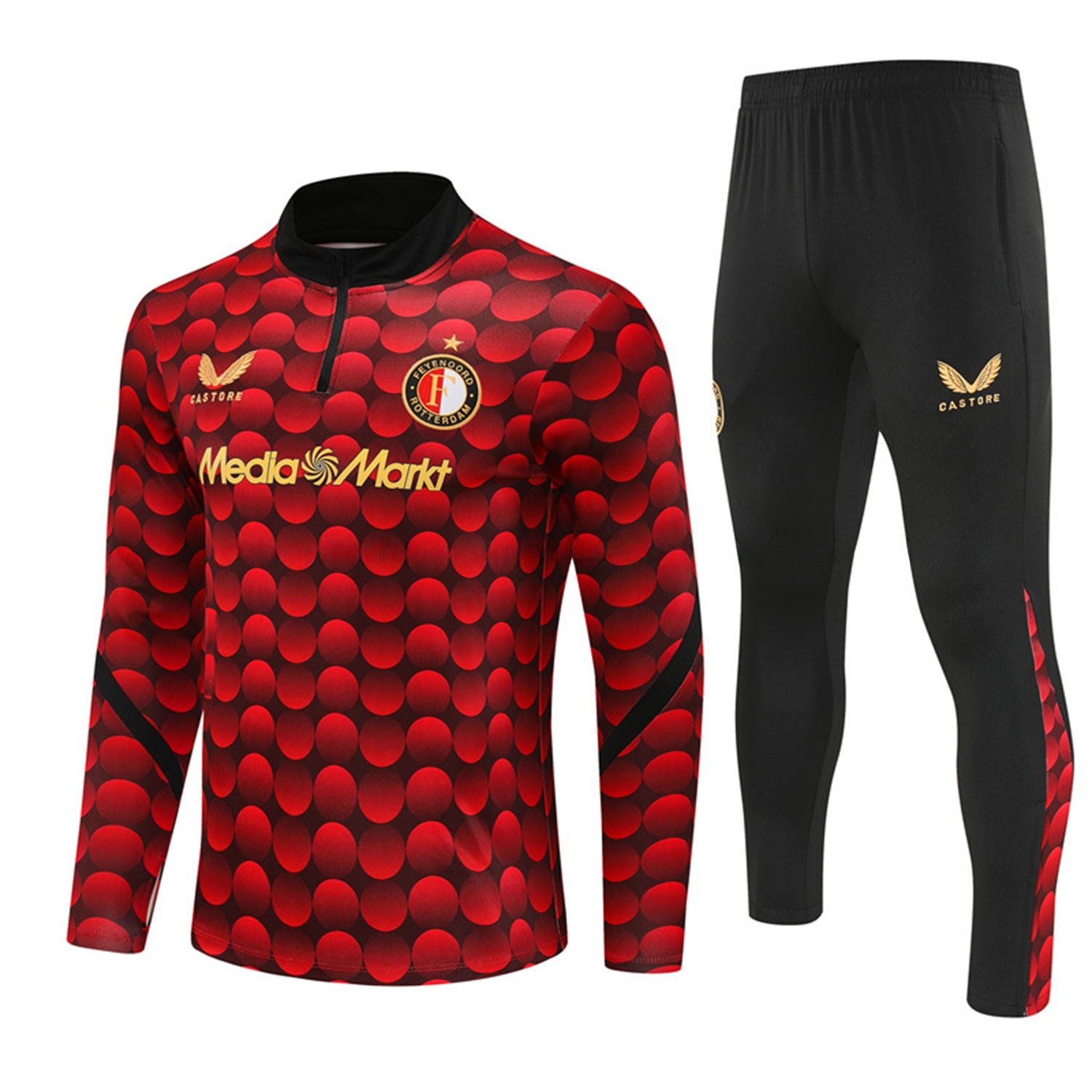 Feyenoord 25-26 Long Sleeve Training Set - Red Top & Black Pants - UnitedFutballJersey