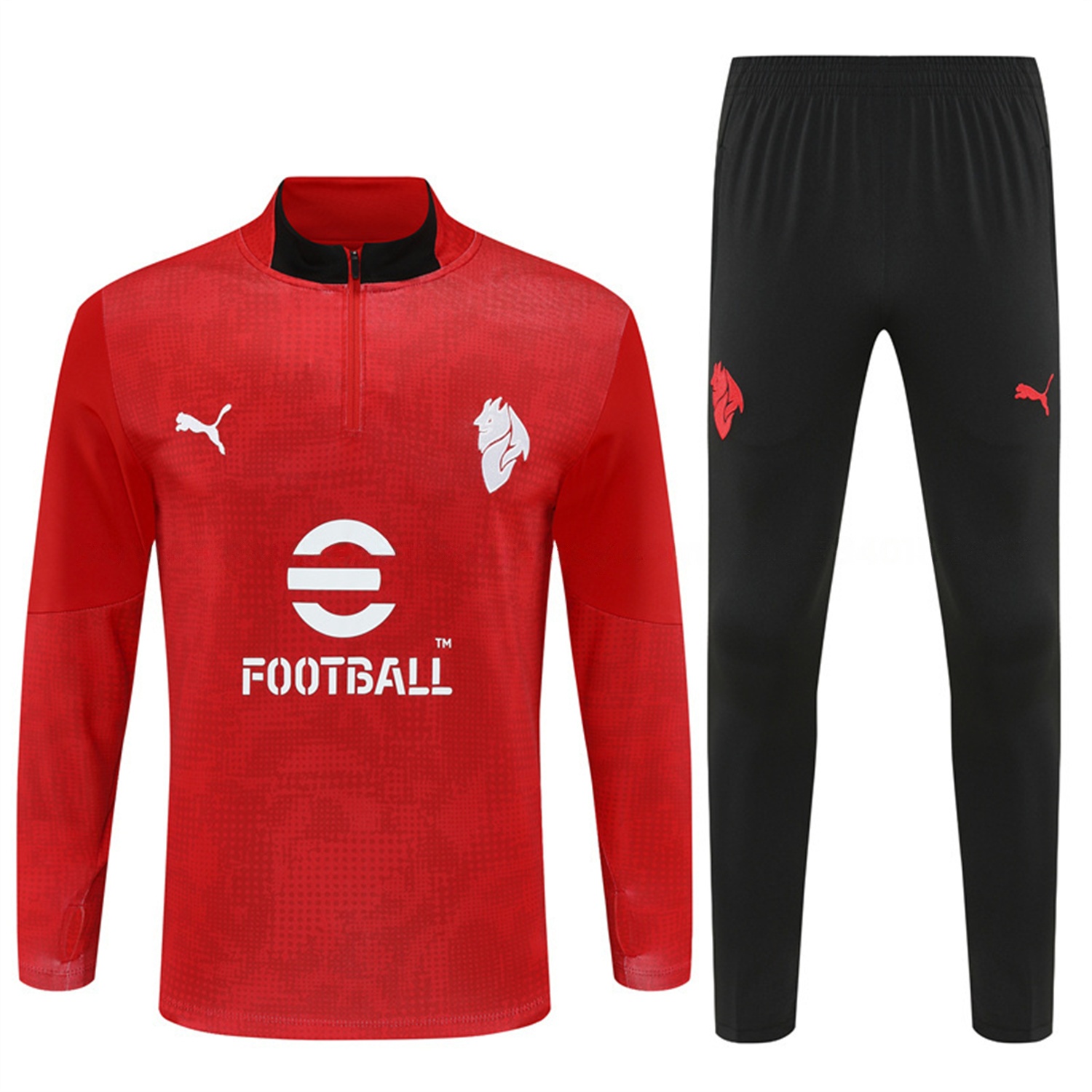 AC Milan 25-26 Kids Long Sleeve Training Set - Red Top & Black Pants - UnitedFutballJersey