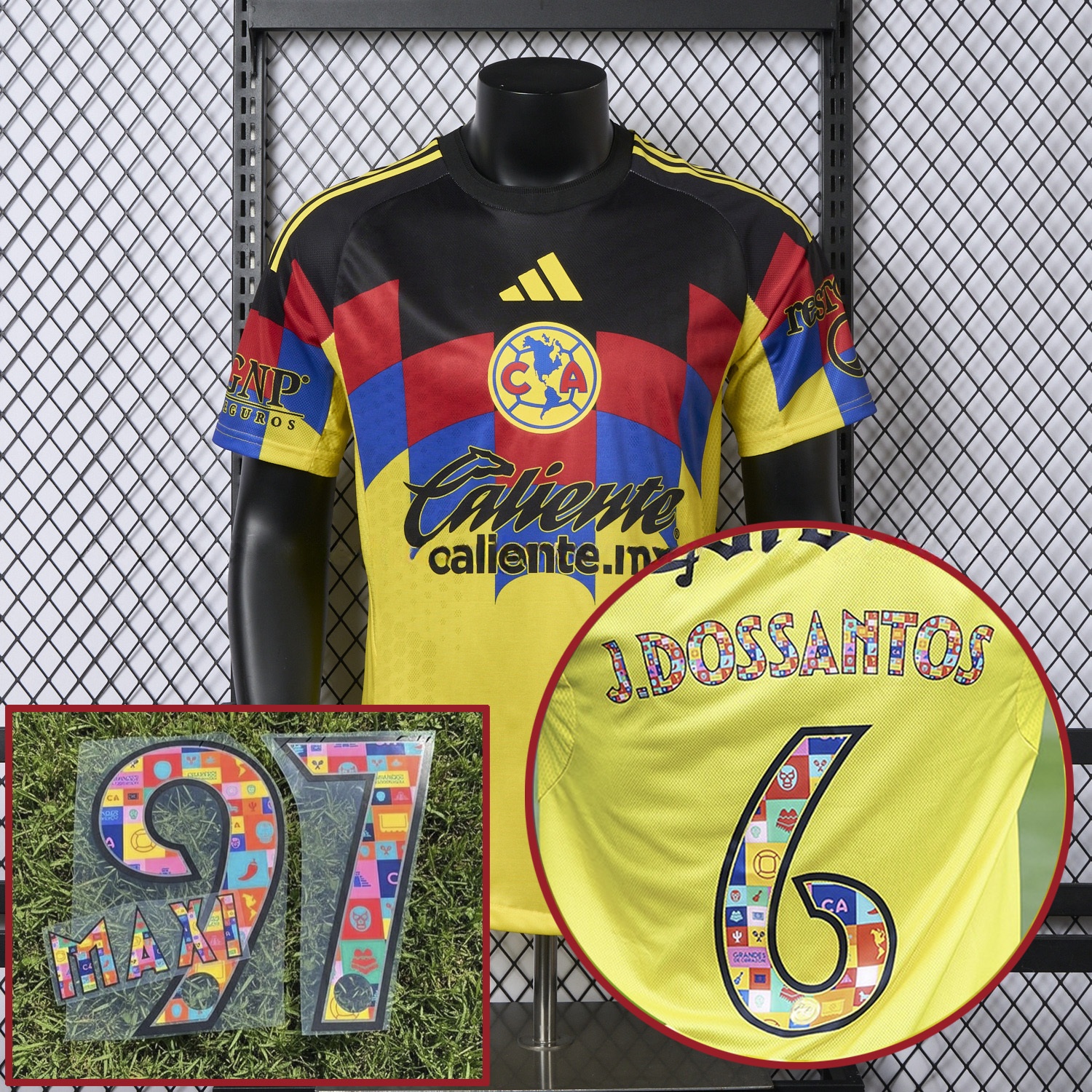 【El Día de Muertos Font】Club América 25-26 Home Yellow Jersey - Player Version - UnitedFutballJersey