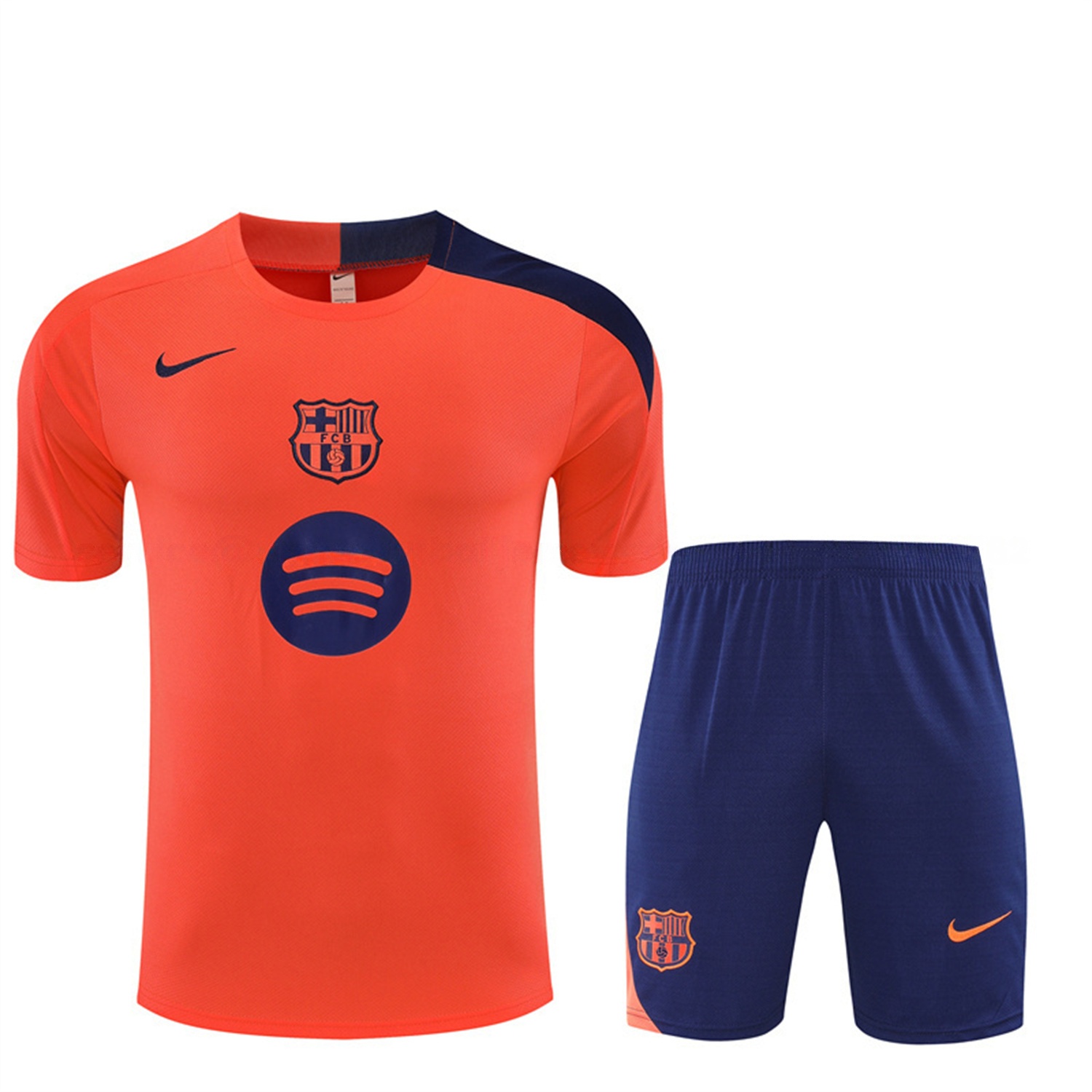 Barcelona 25-26 Short-Sleeve Training Set - Orange Top Royal Blue Sponsor& Royal Blue Shorts - UnitedFutballJersey
