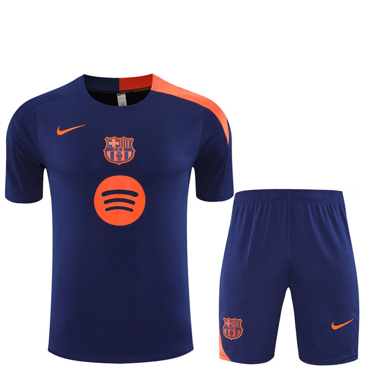 Barcelona 25-26 Kids Short-Sleeve Training Set - Royal Blue Top Orange Sponsor & Royal Blue Shorts - UnitedFutballJersey