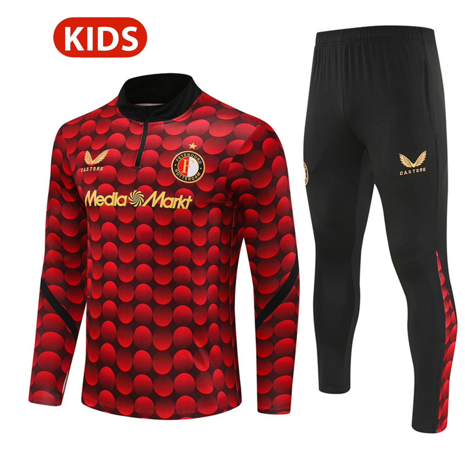 Feyenoord 25-26 Kids Long Sleeve Training Set - Red Top & Black Pants - UnitedFutballJersey