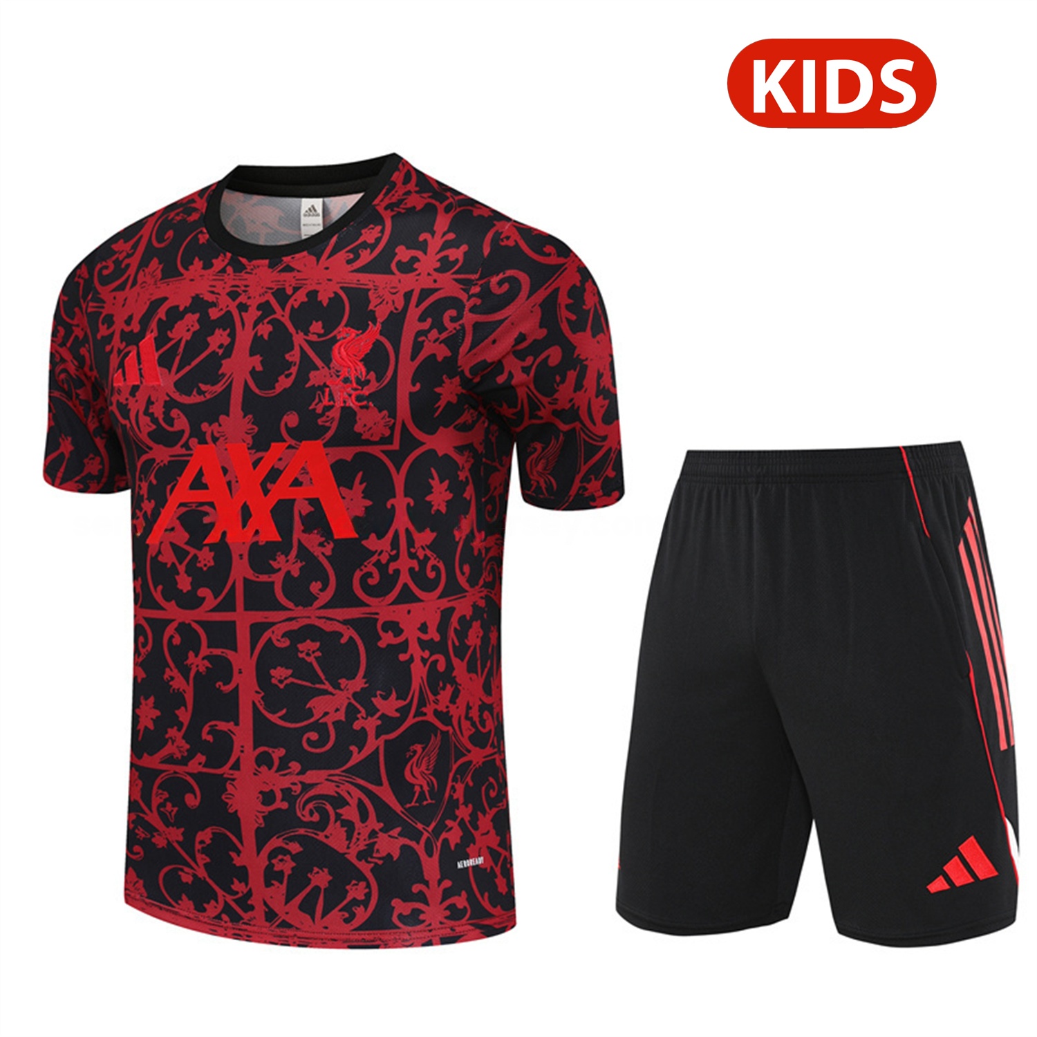 Liver.pool 25-26 Kids Short-Sleeve Training Set - Red Camouflage Top & Black Shorts - UnitedFutballJersey