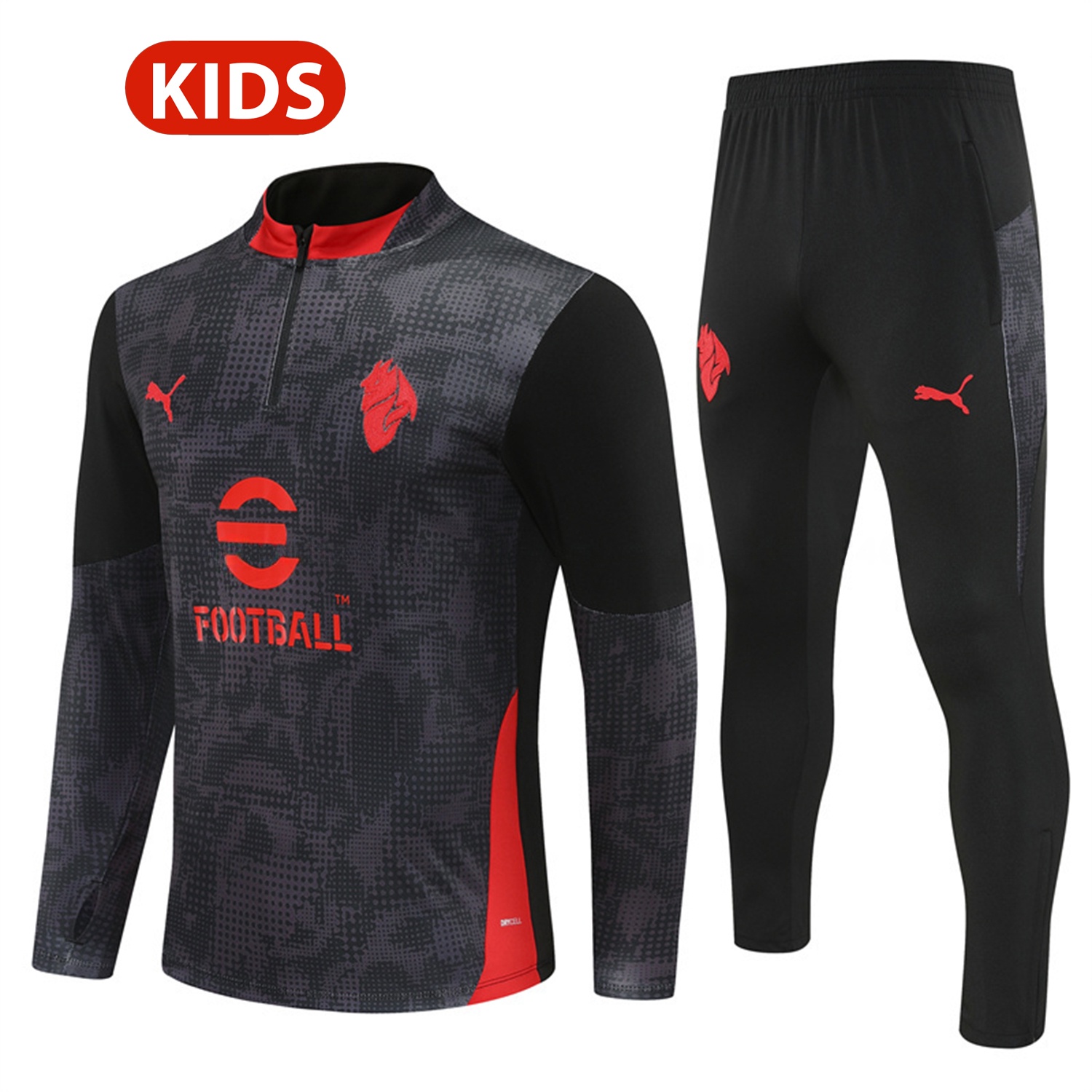AC Milan 25-26 Kids Long Sleeve Training Set - Black Top & Black Pants - UnitedFutballJersey