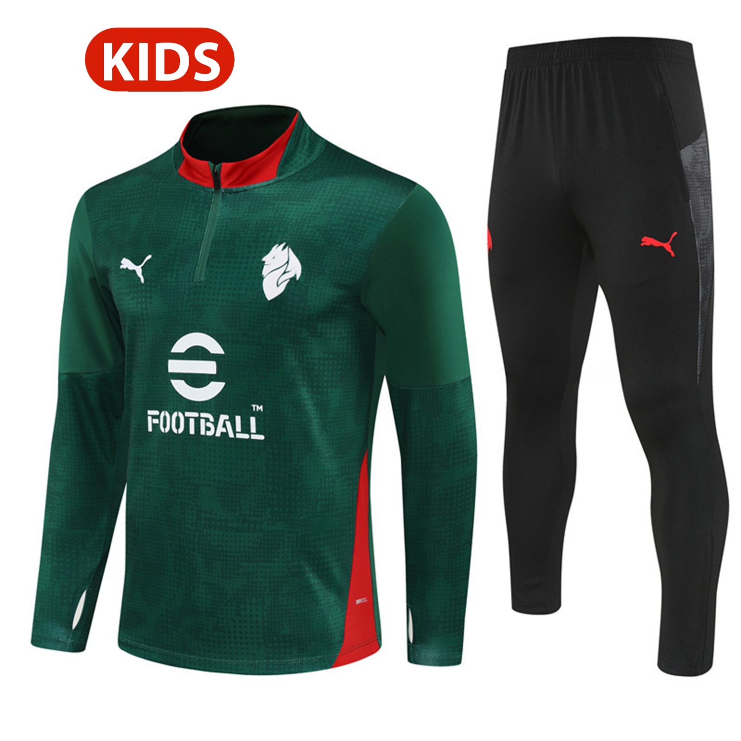 AC Milan 25-26 Kids Long Sleeve Training Set - Army Green Top & Black Pants - UnitedFutballJersey