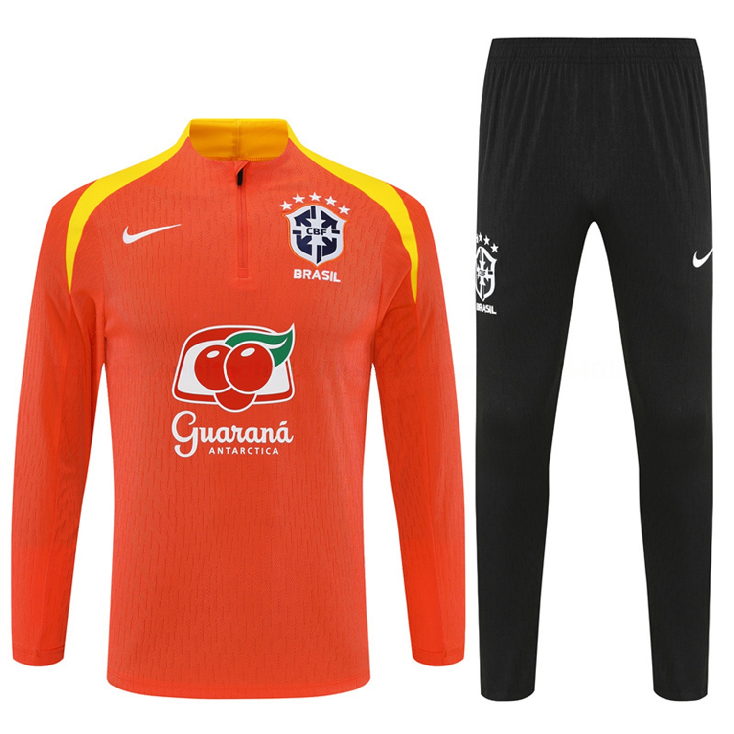 Brazil 25-26 Long Sleeve Training Set - Player Version - Orange Top and Black Pants - UnitedFutballJersey