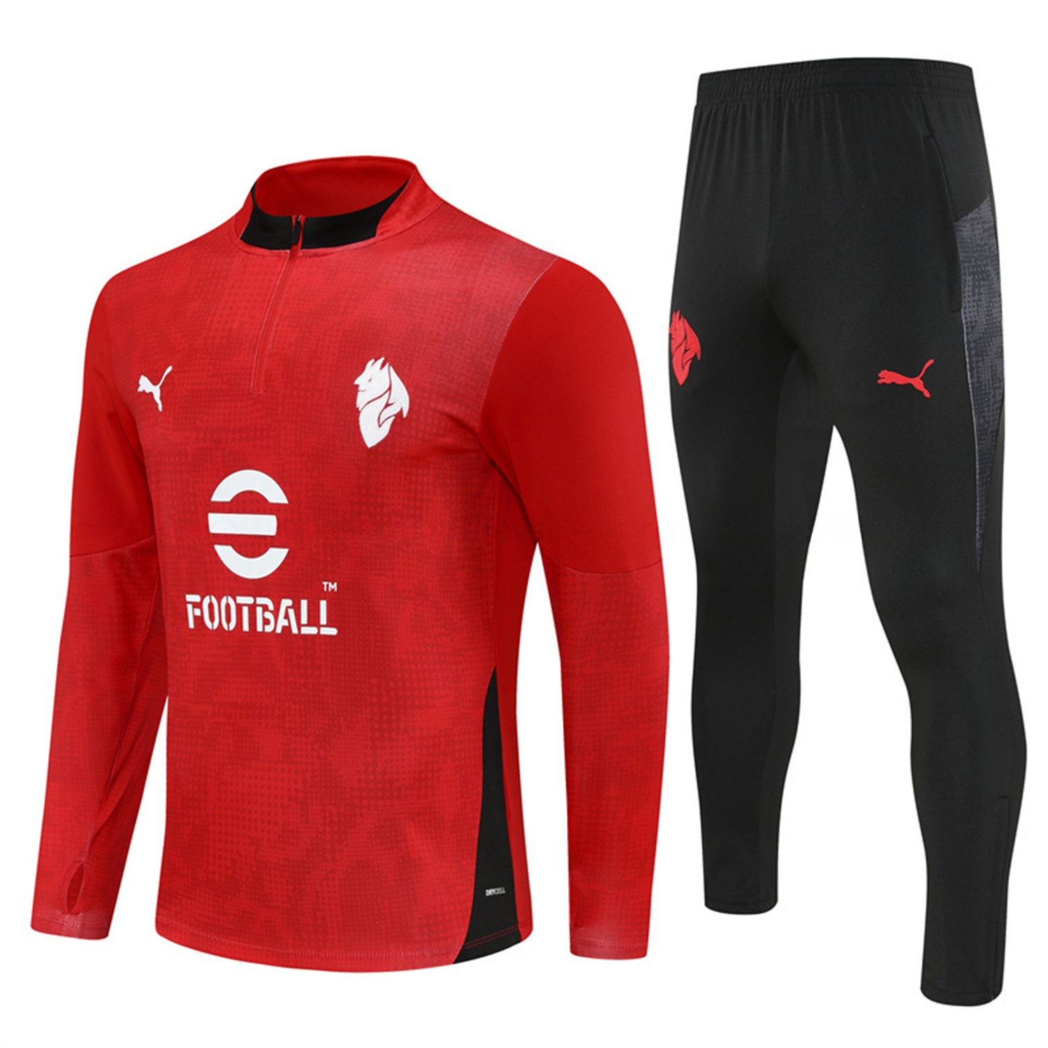 AC Milan 25-26 Long Sleeve Training Set - Red Top & Black Pants - UnitedFutballJersey