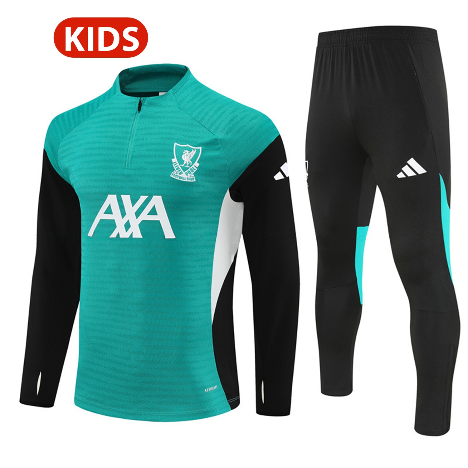 Liver.pool 25-26 Kids Long Sleeve Training Set - Player Version - Green Top and Black Pants - UnitedFutballJersey