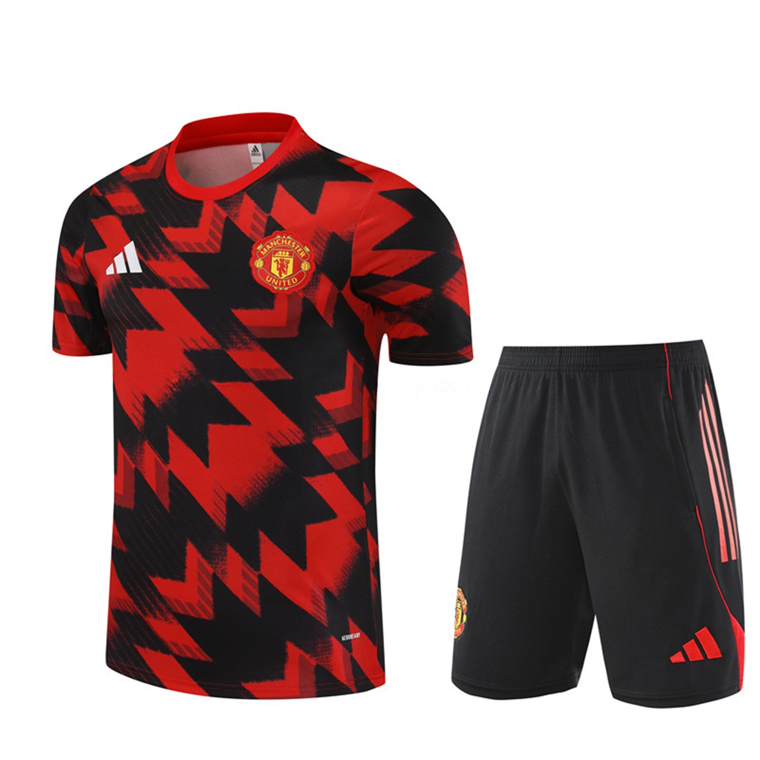 Manchester United 25-26 Short-Sleeve Training Set - Red Camouflage Top & Black Shorts - UnitedFutballJersey