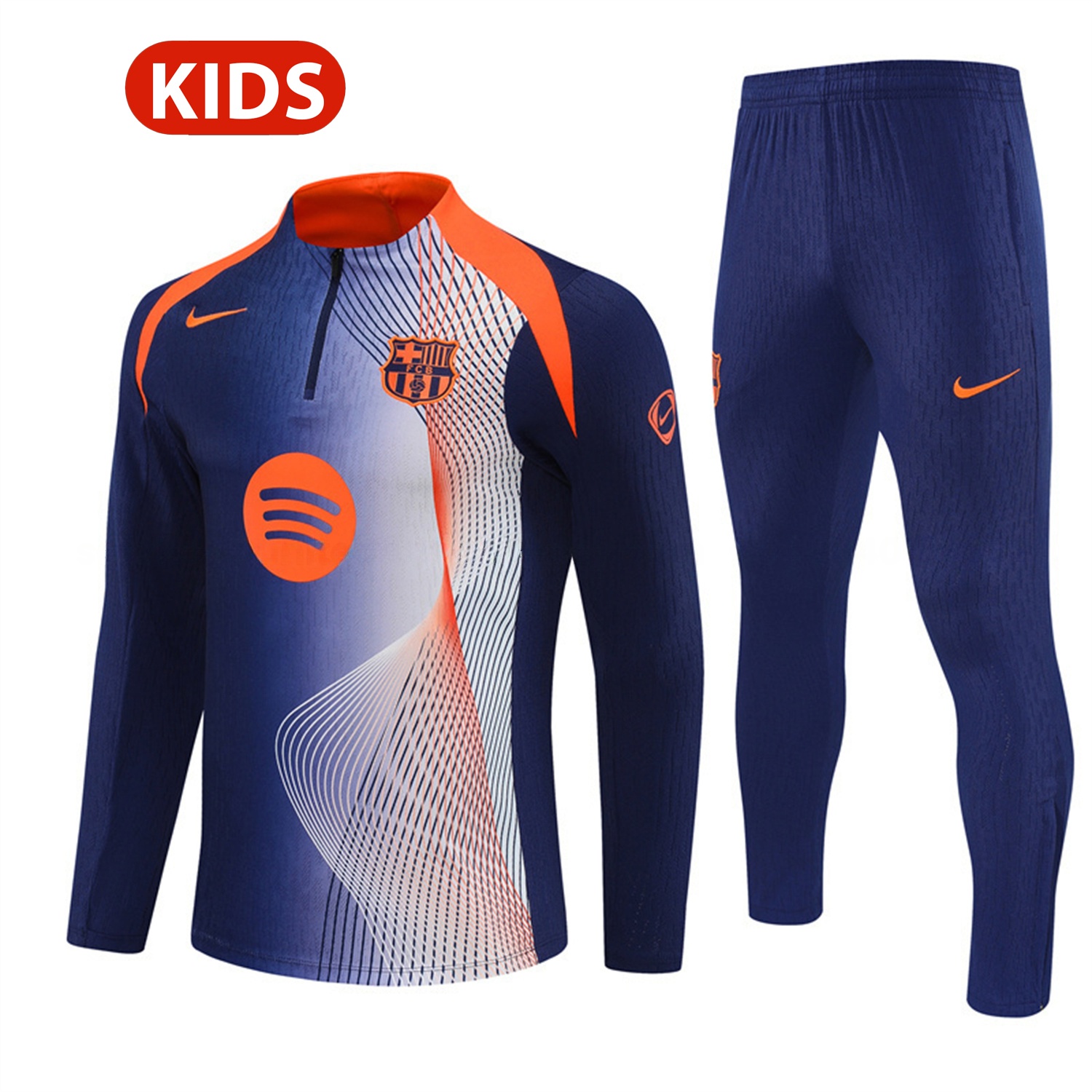 Barcelona 25-26 Kids Long Sleeve Training Set - Red Blue Line Top & Blue Pants - UnitedFutballJersey