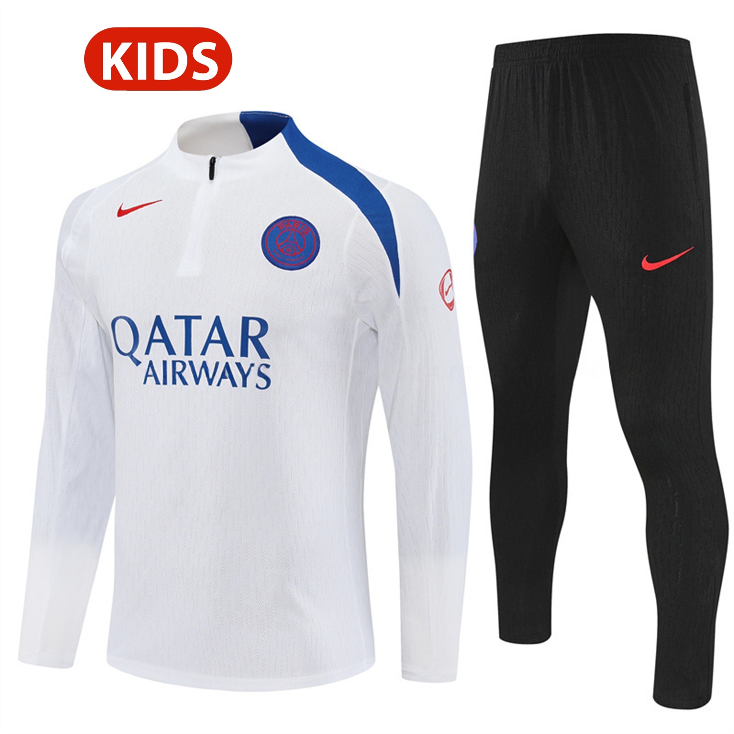 Paris Saint-Germain PSG 25-26 Kids Long Sleeve Training Set - Player Version - White Top and Black Pants - UnitedFutballJersey