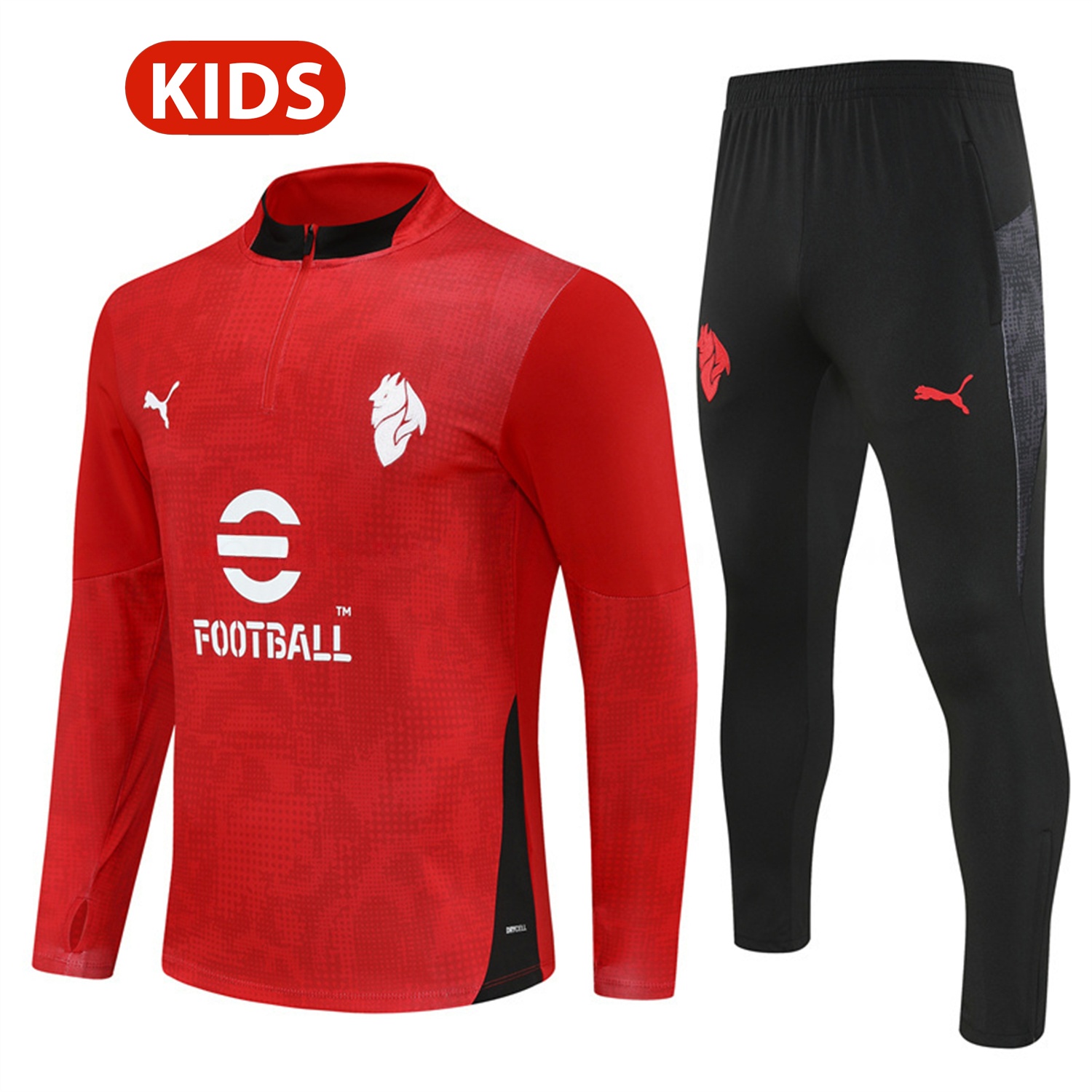 AC Milan 25-26 Kids Long Sleeve Training Set - Red Top & Black Pants - UnitedFutballJersey