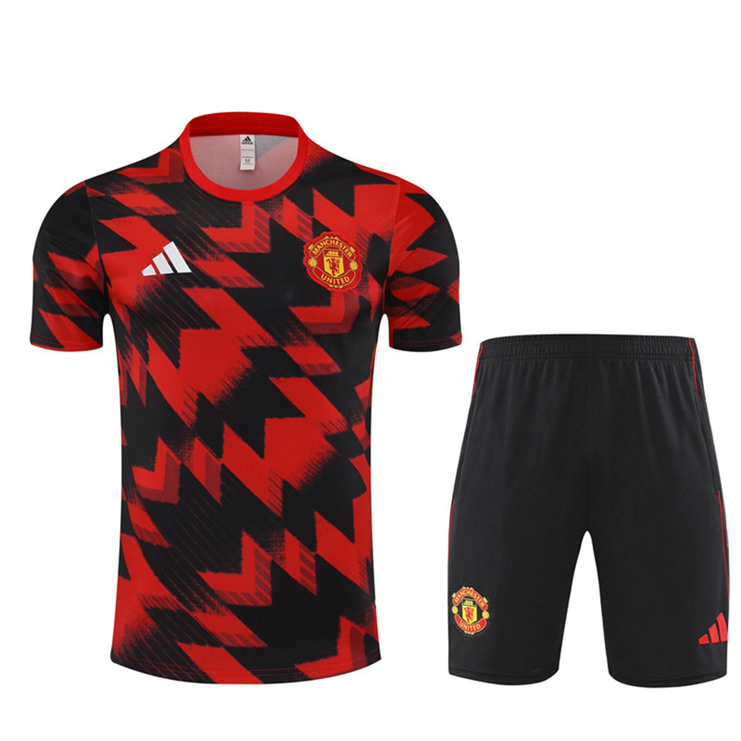 Manchester United 25-26 Kids Short-Sleeve Training Set - Red Camouflage Top & Black Shorts - UnitedFutballJersey