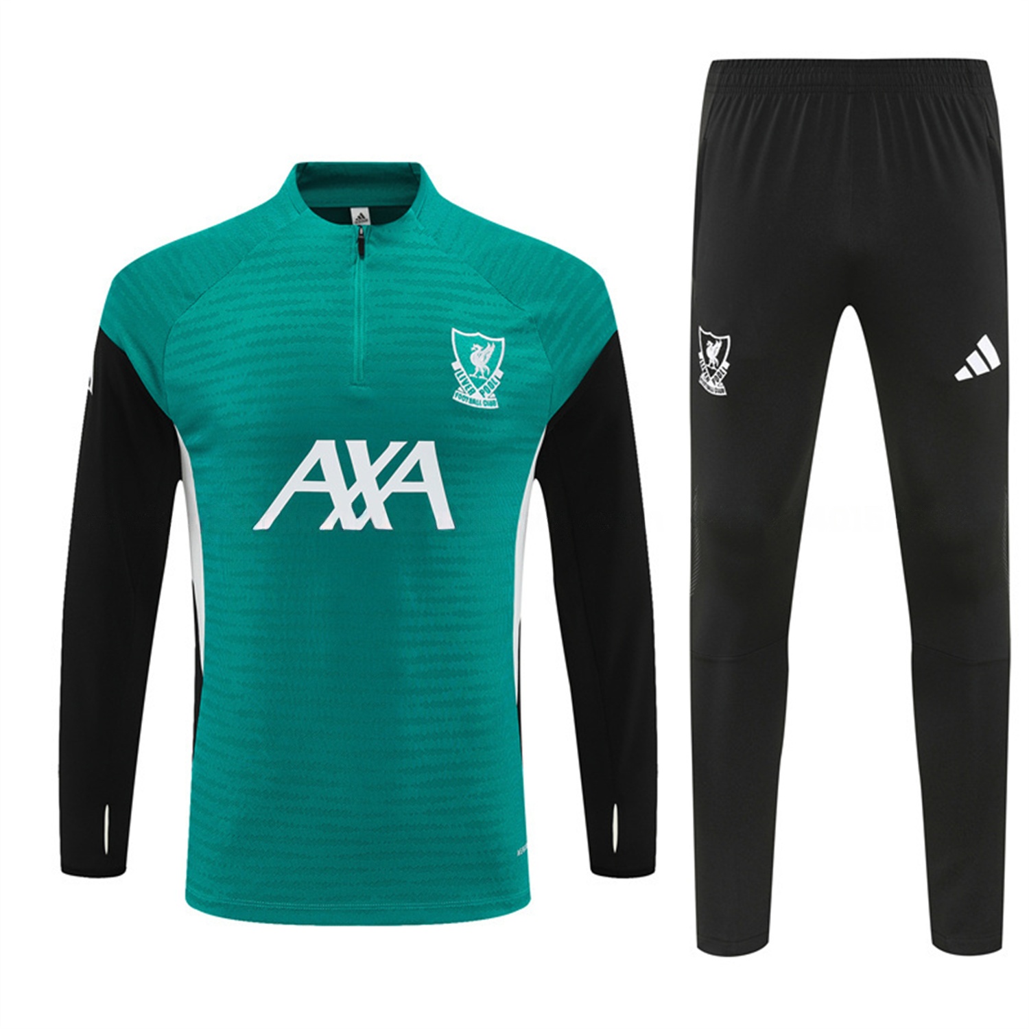 Liver.pool 25-26 Kids Long Sleeve Training Set - Player Version - Green Top and Black Pants - UnitedFutballJersey