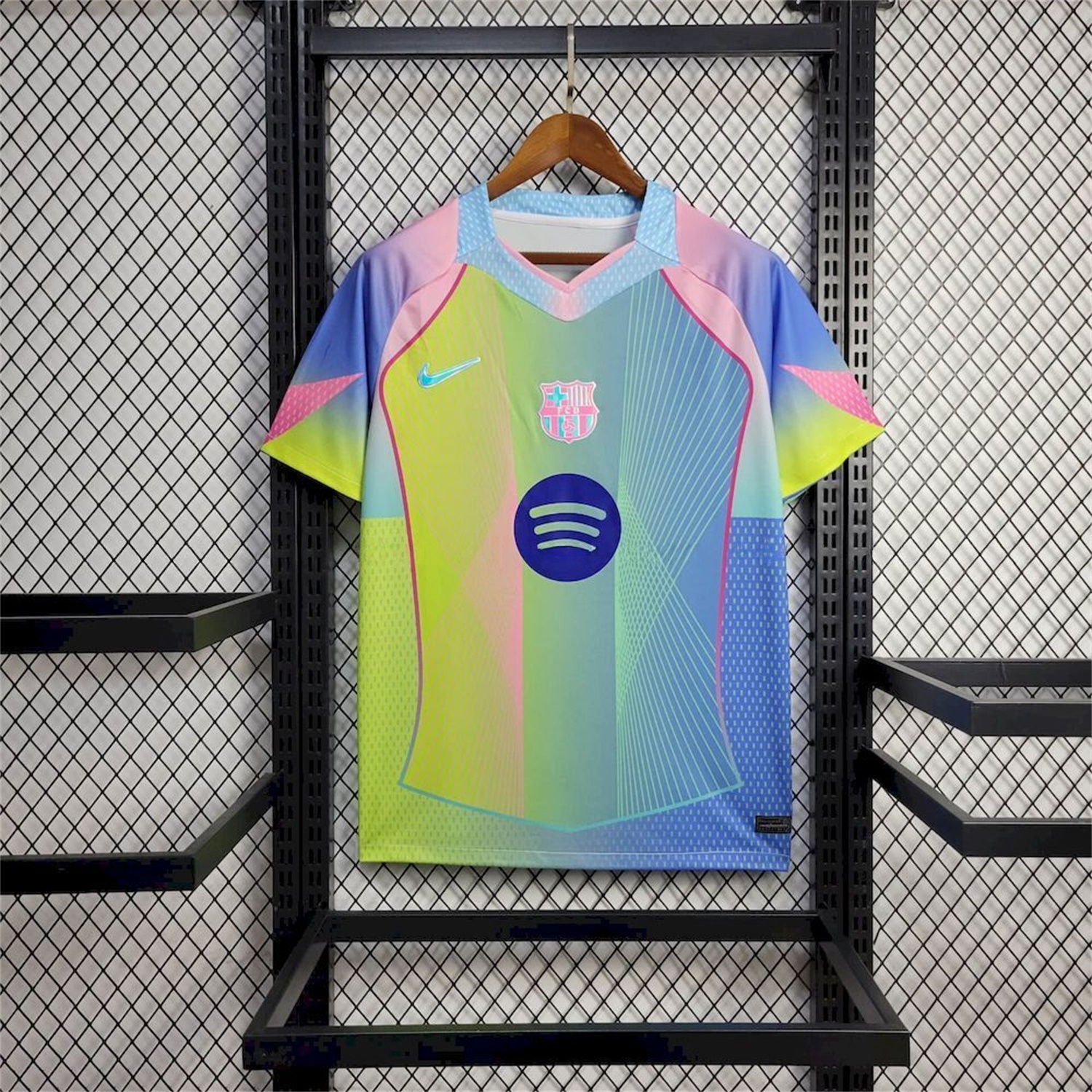 Barcelona 25-26 T90 Pink Lines Green And Blue Gradient Special Jersey - Fans Version - UnitedFutballJersey
