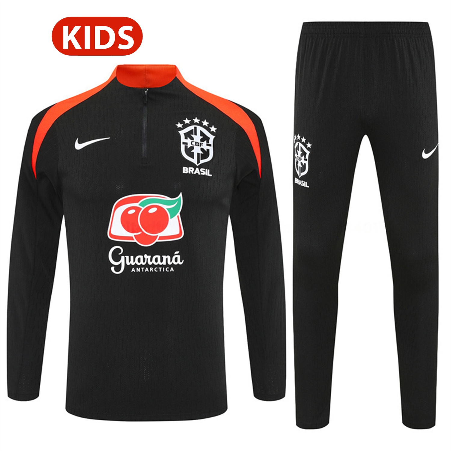 Brazil 25-26 Kids Long Sleeve Training Set - Player Version - Black Top and Pants - UnitedFutballJersey
