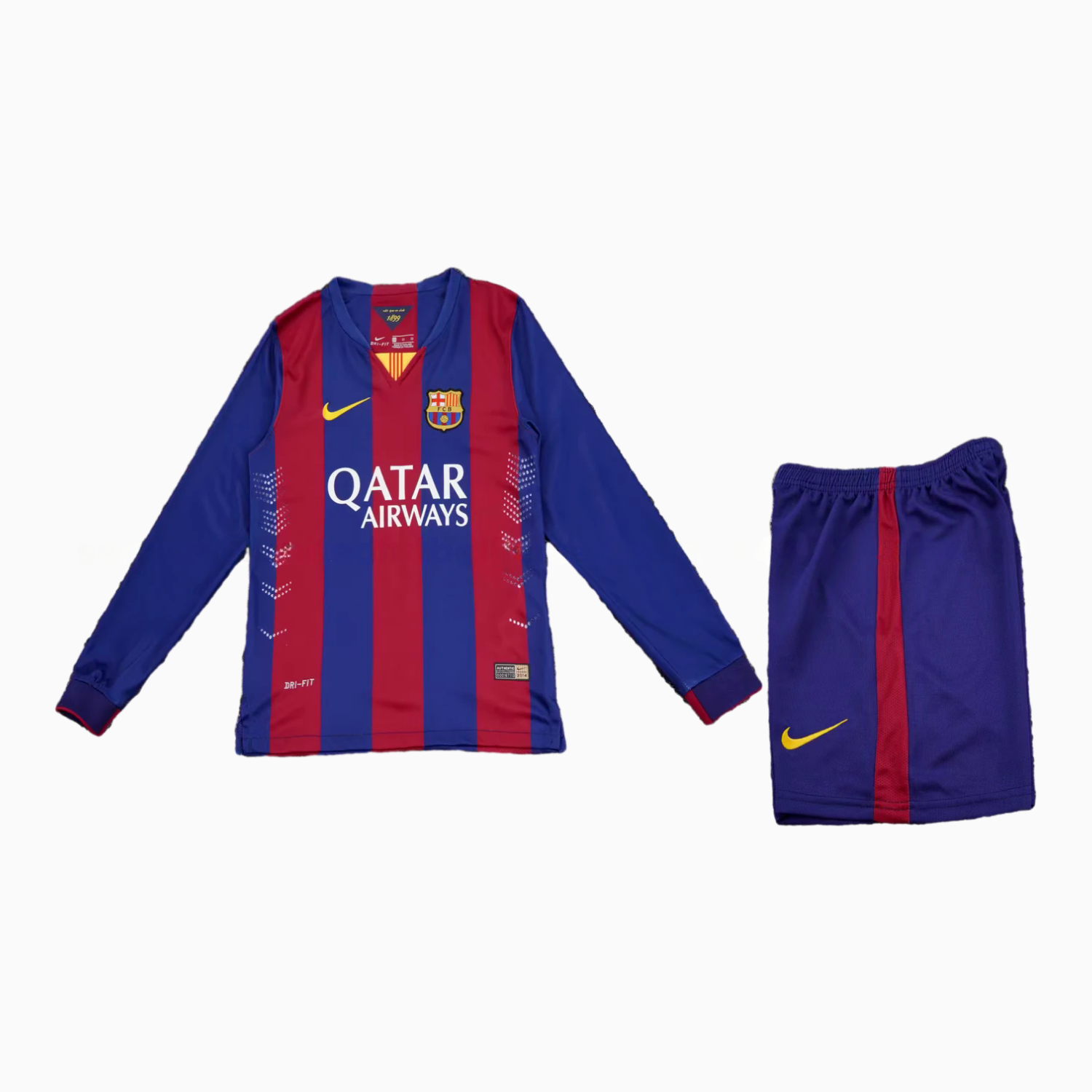 Retro Barcelona 2015-16 Home Long Sleeves Kids Kit - UnitedFutballJersey